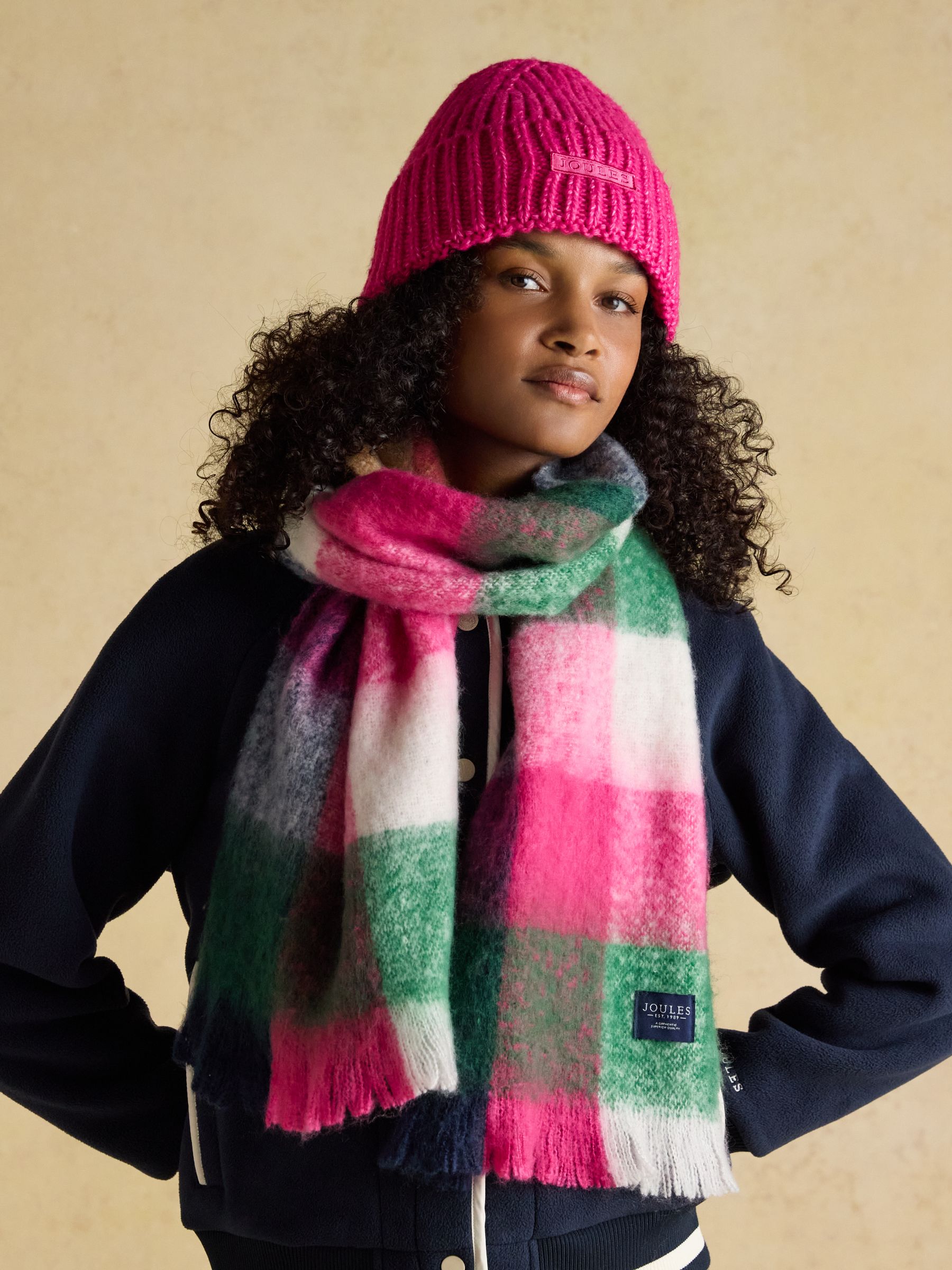 Pink and Orange Argyle Beanie and Scarf Set F31635s4.jpg main image 4