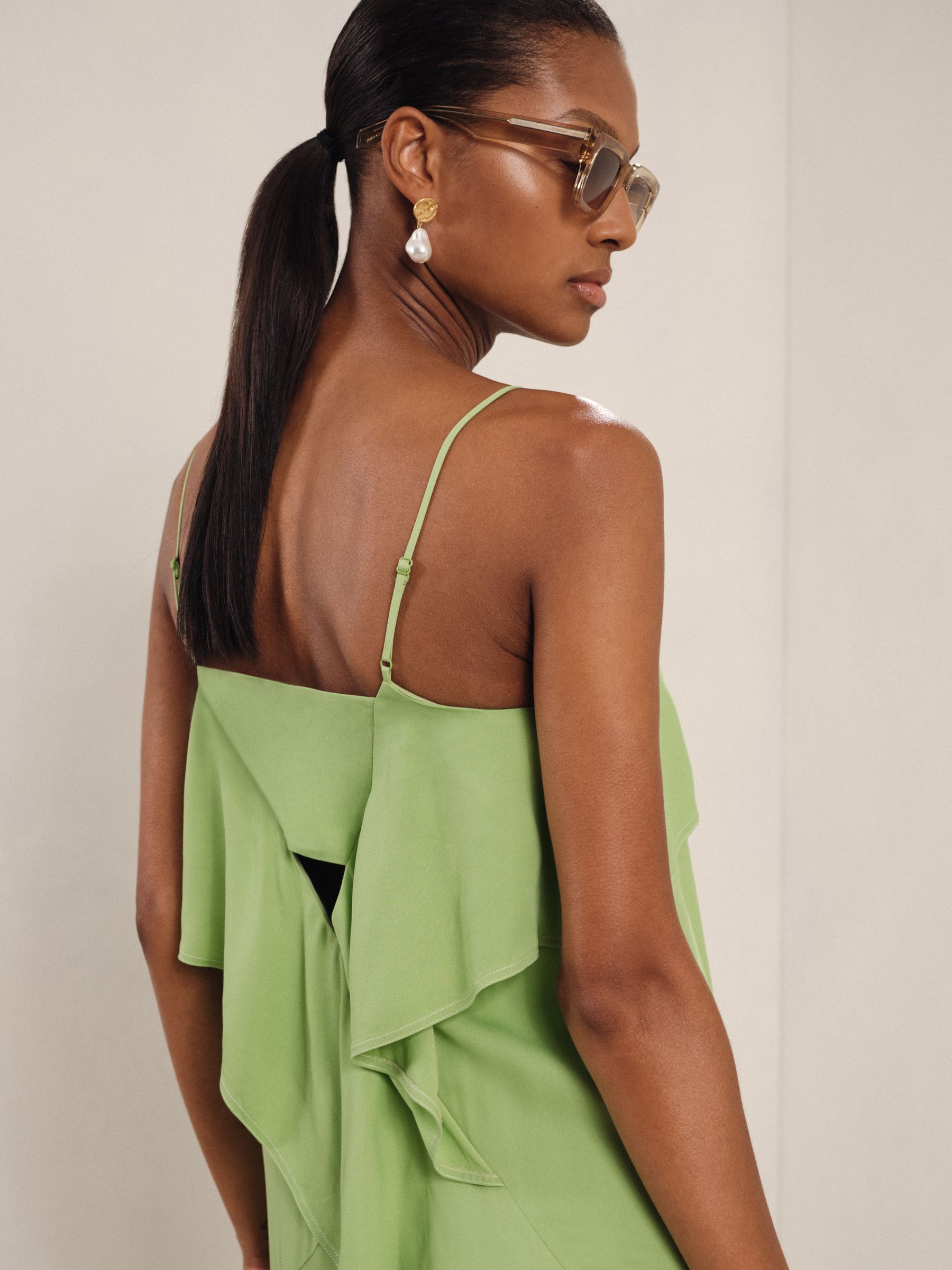Ruffle-Detail Midi Dress in Green - Image 3 of 5