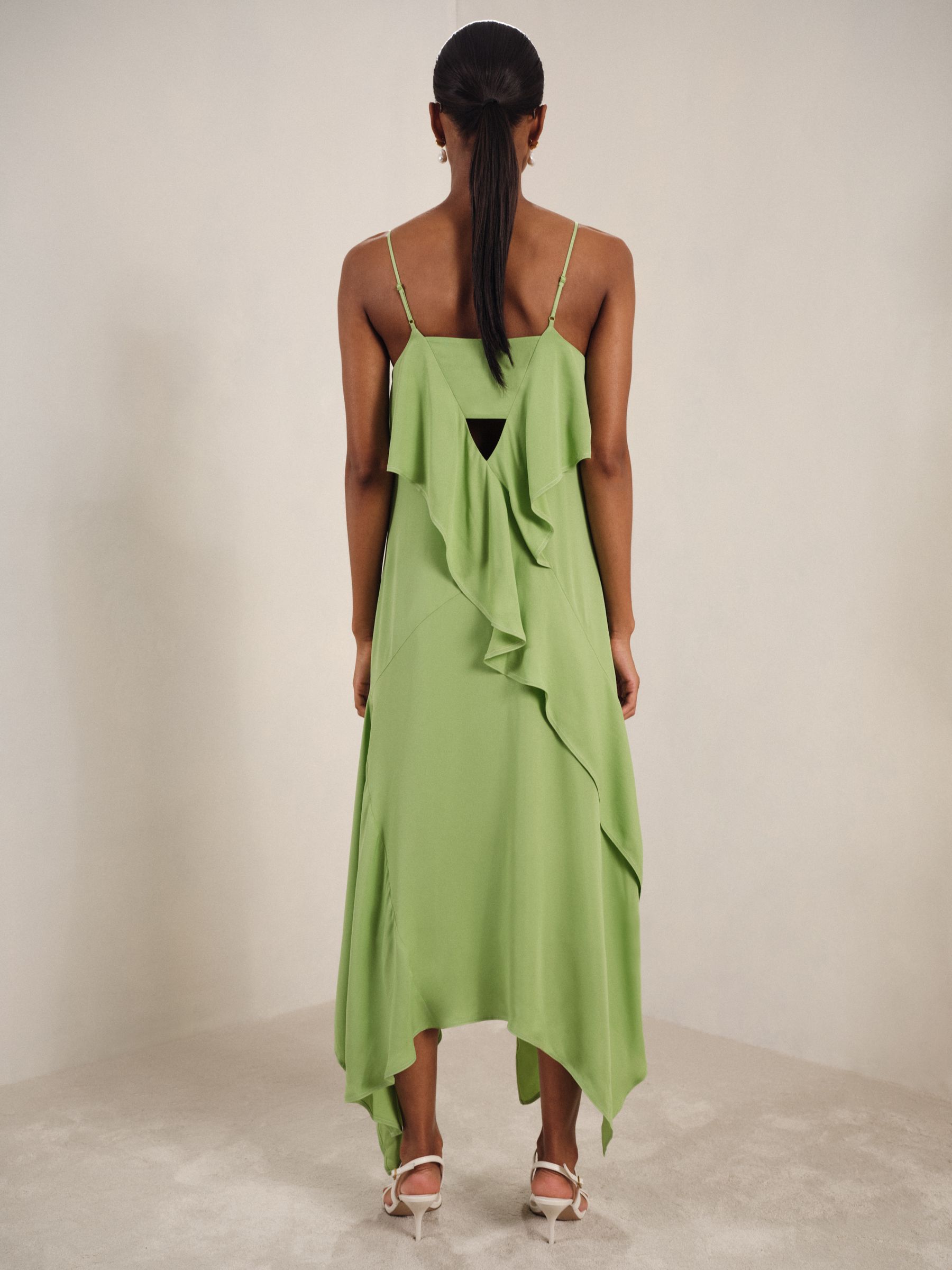 Ruffle-Detail Midi Dress in Green - Image 4 of 5