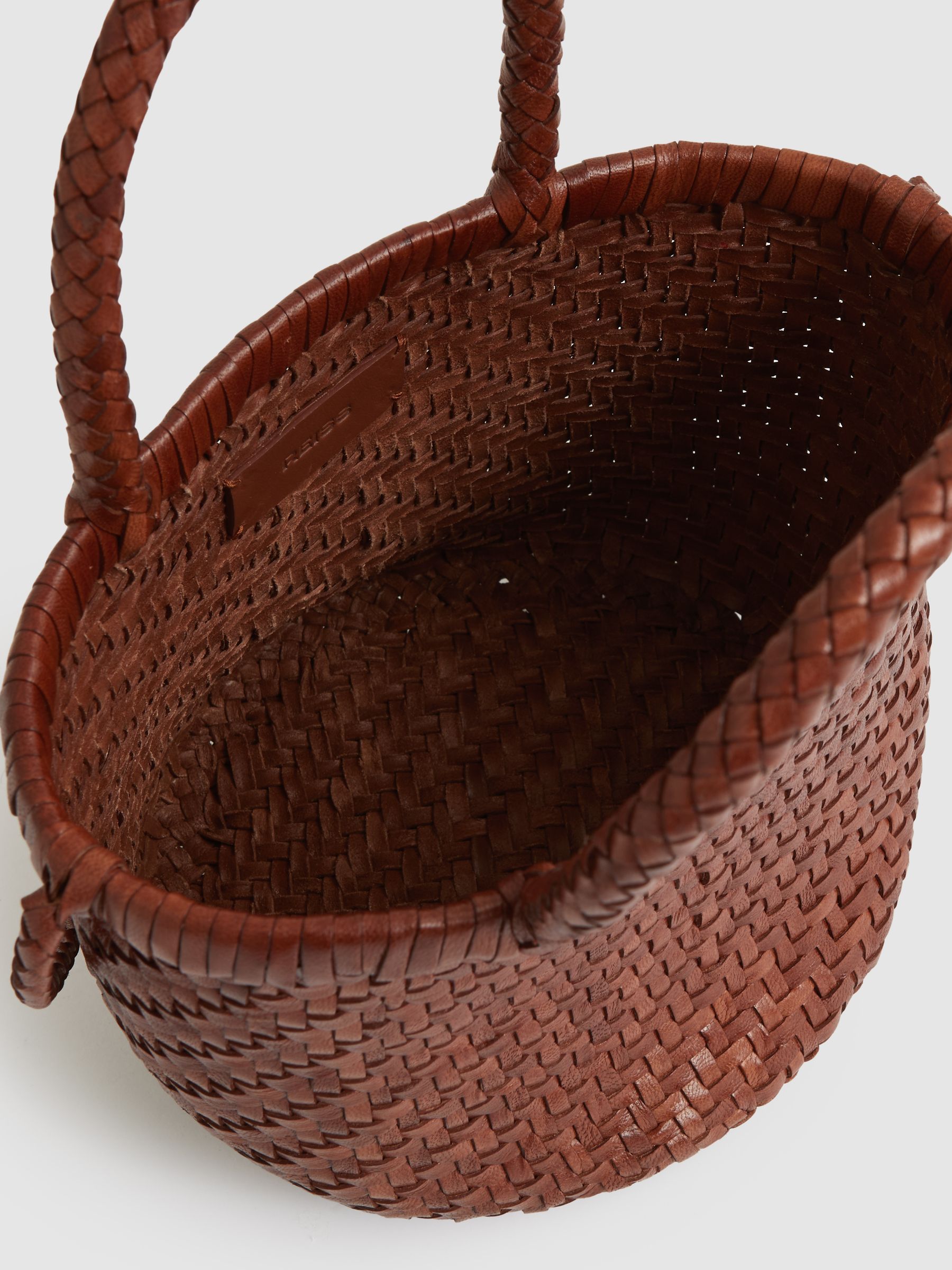 Leather Woven Mini Tote Bag in Tan - Image 4 of 6