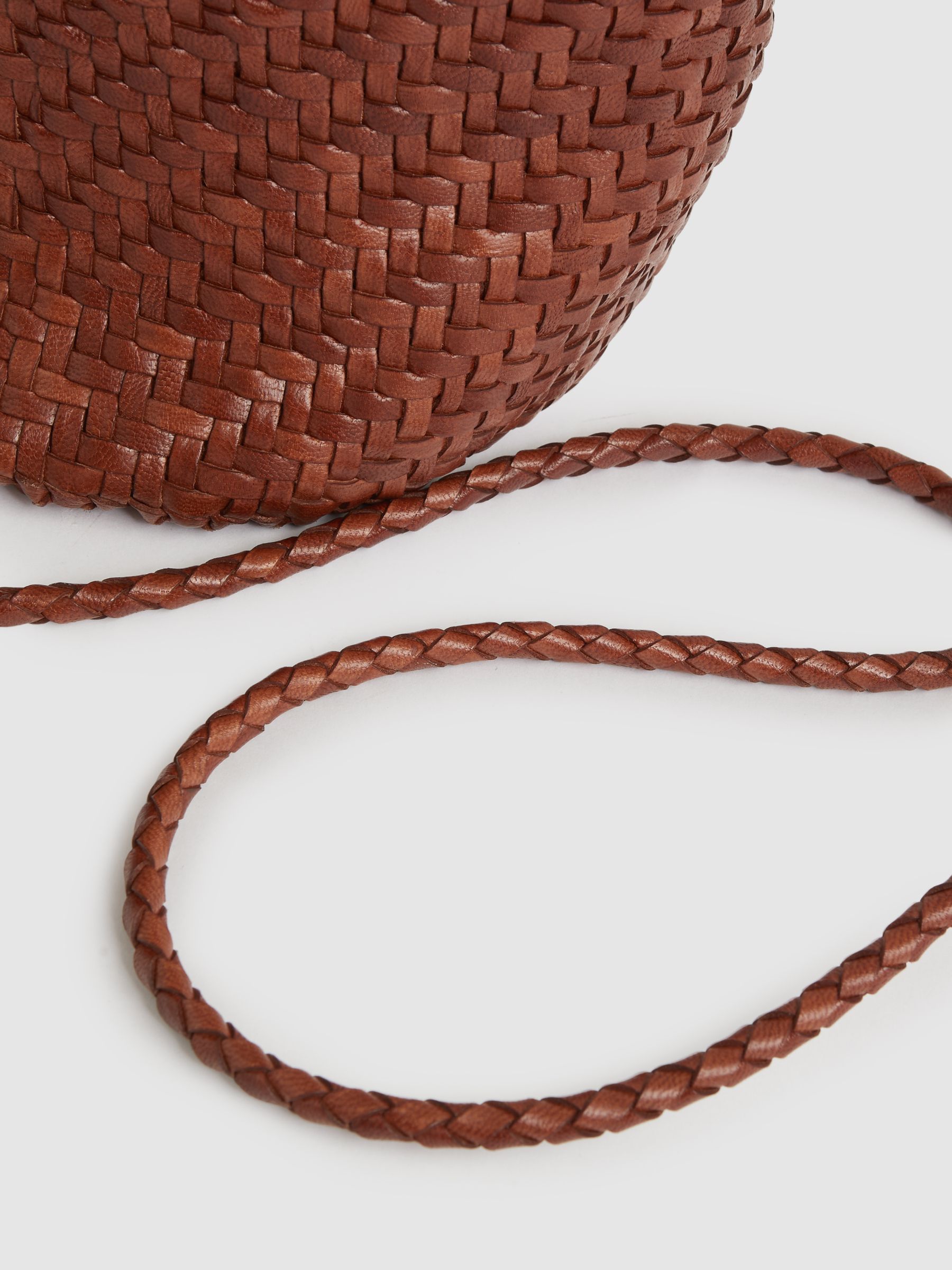 Leather Woven Mini Tote Bag in Tan - Image 6 of 6