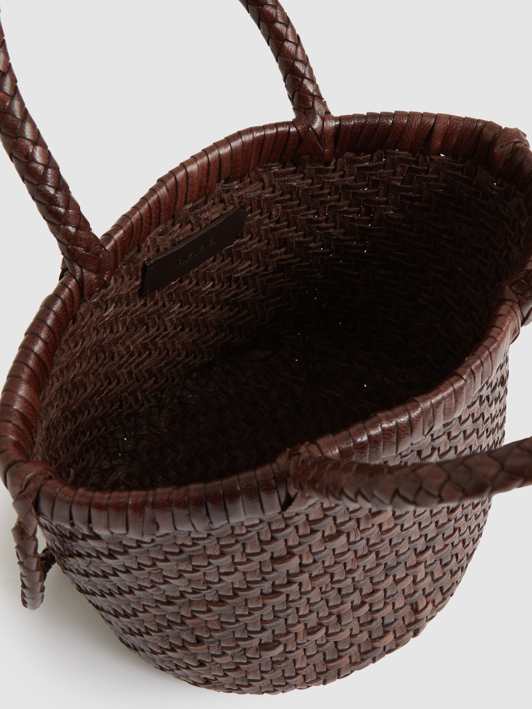 Leather Woven Mini Tote Bag in Chocolate - Image 3 of 5
