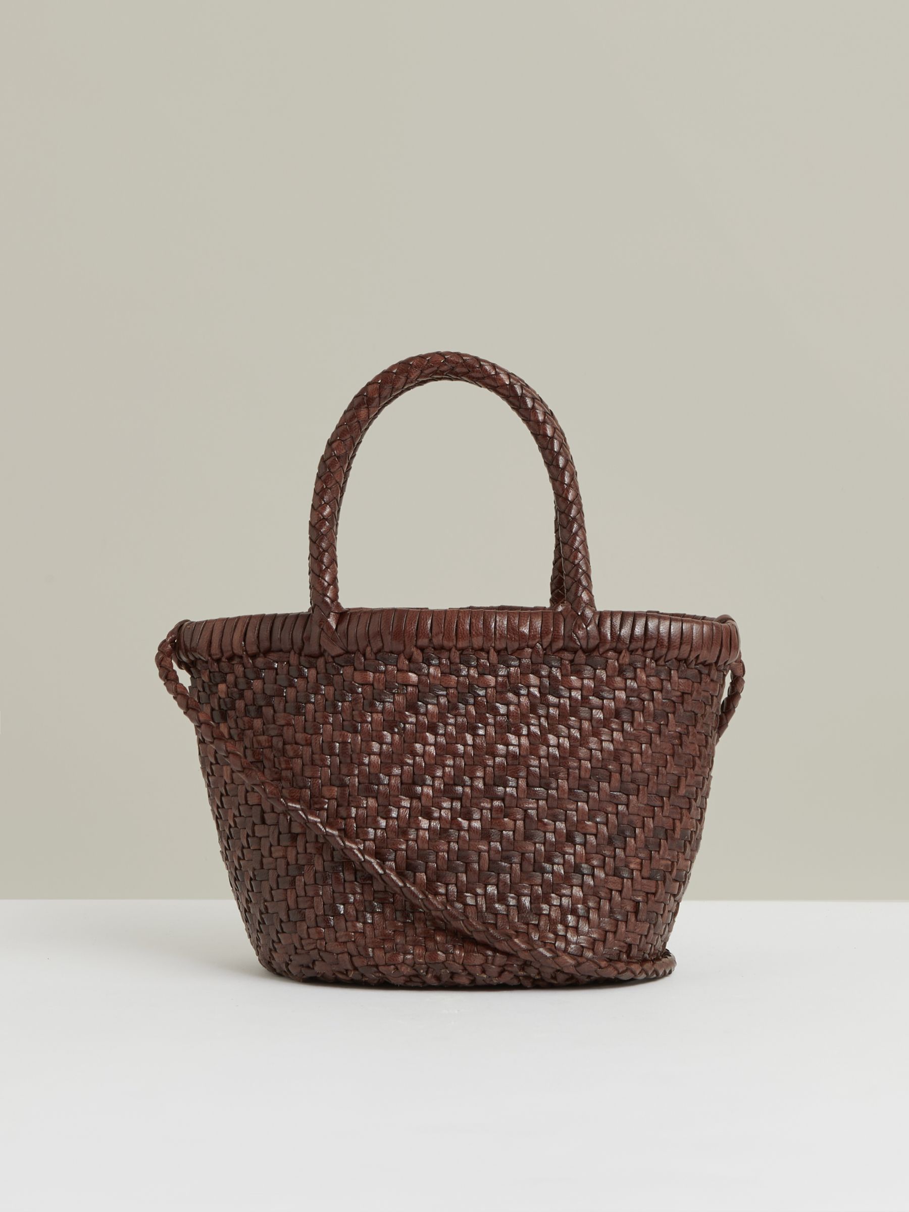 Leather Woven Mini Tote Bag in Chocolate - Image 4 of 5