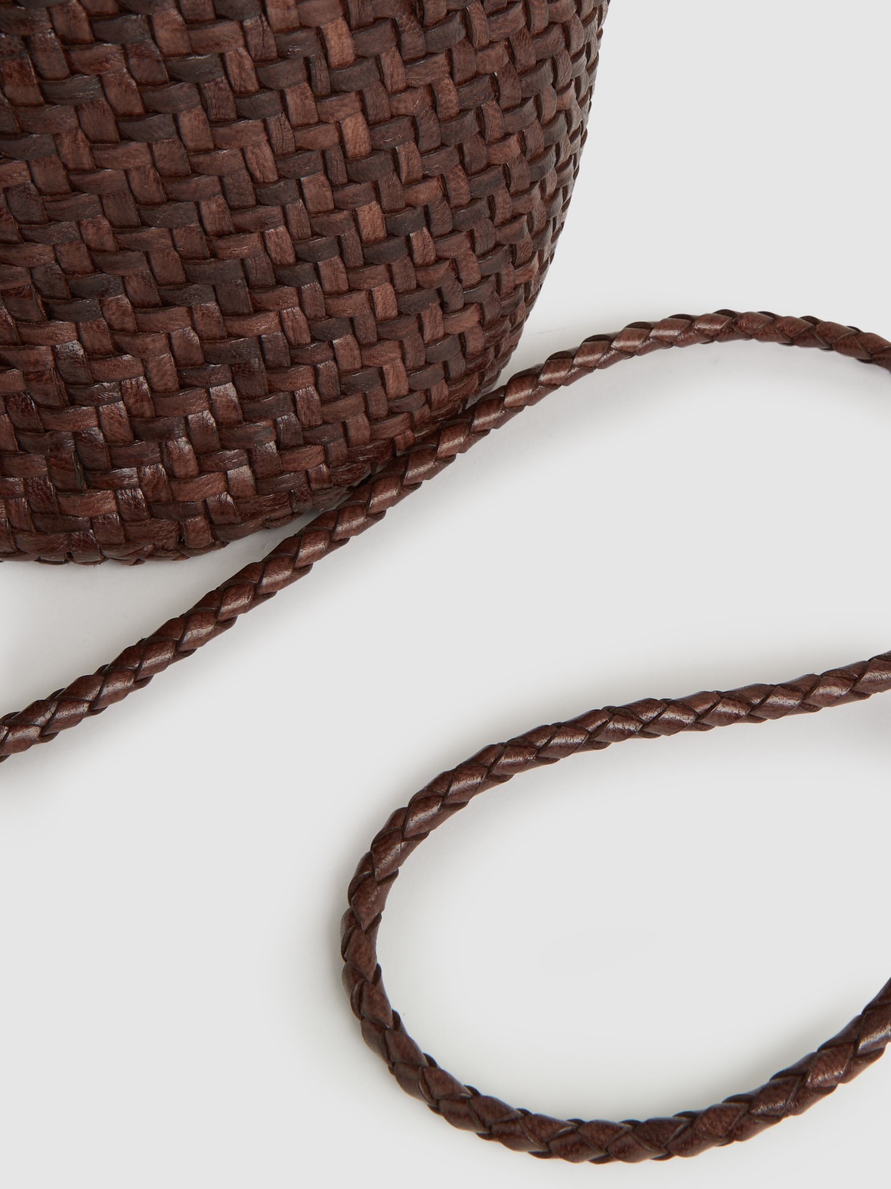 Leather Woven Mini Tote Bag in Chocolate - Image 5 of 5