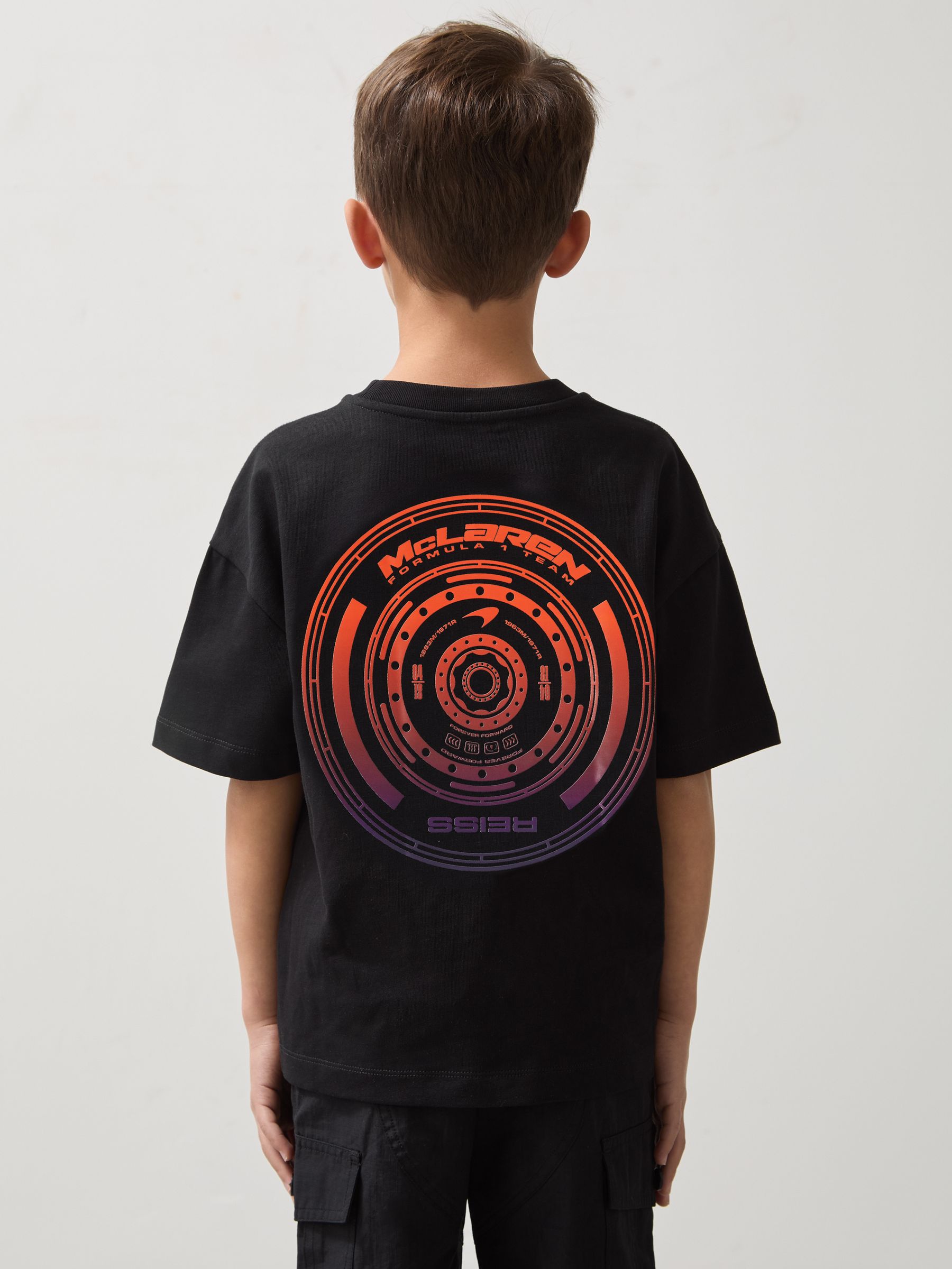 13-14 yrs Unisex Fit Oversized McLaren F1 Team Tyre T-Shirt in Black - Image 5 of 7