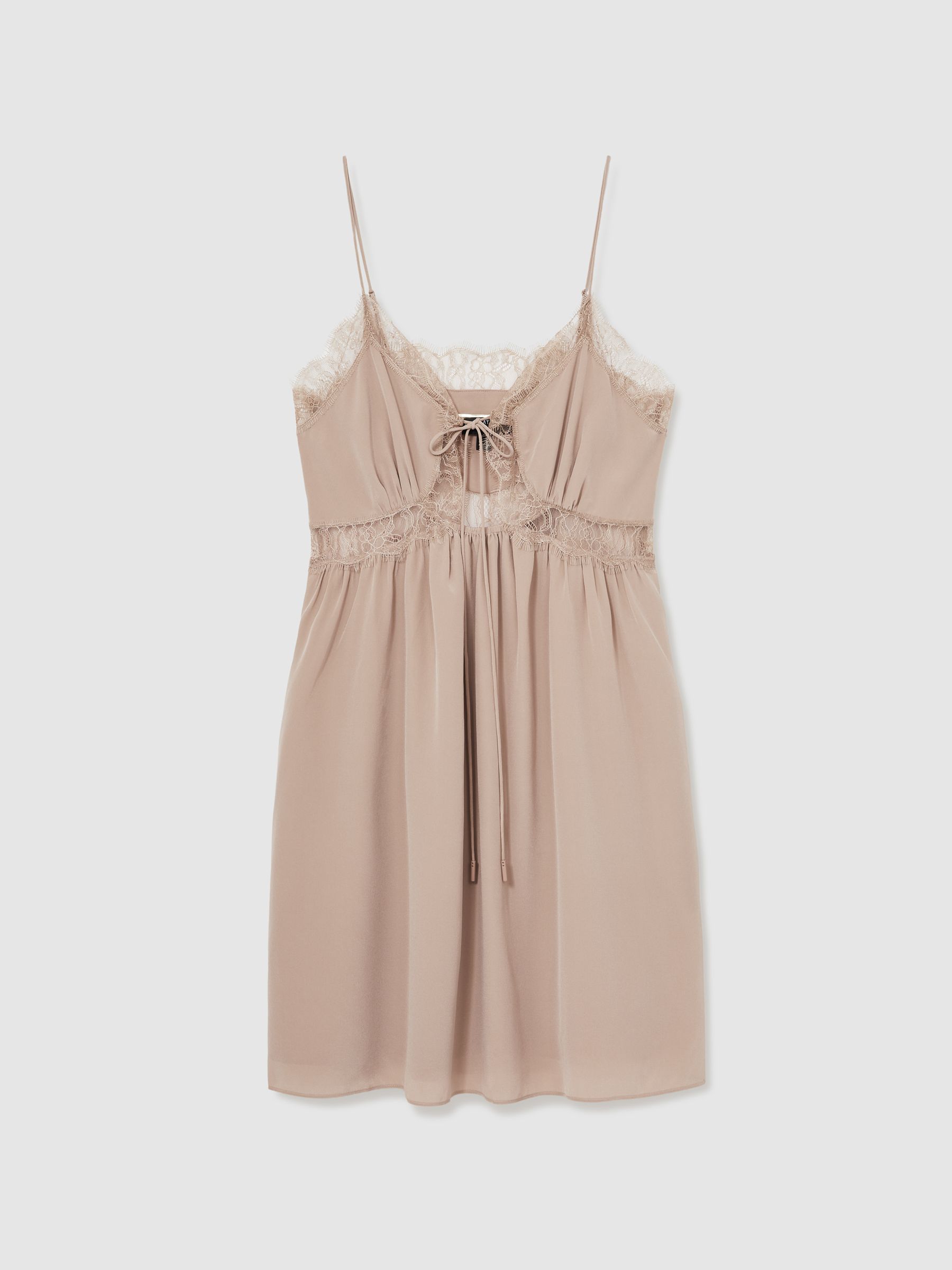 Atelier Silk Lace-Trim Babydoll Dress in Taupe - Image 2 of 6