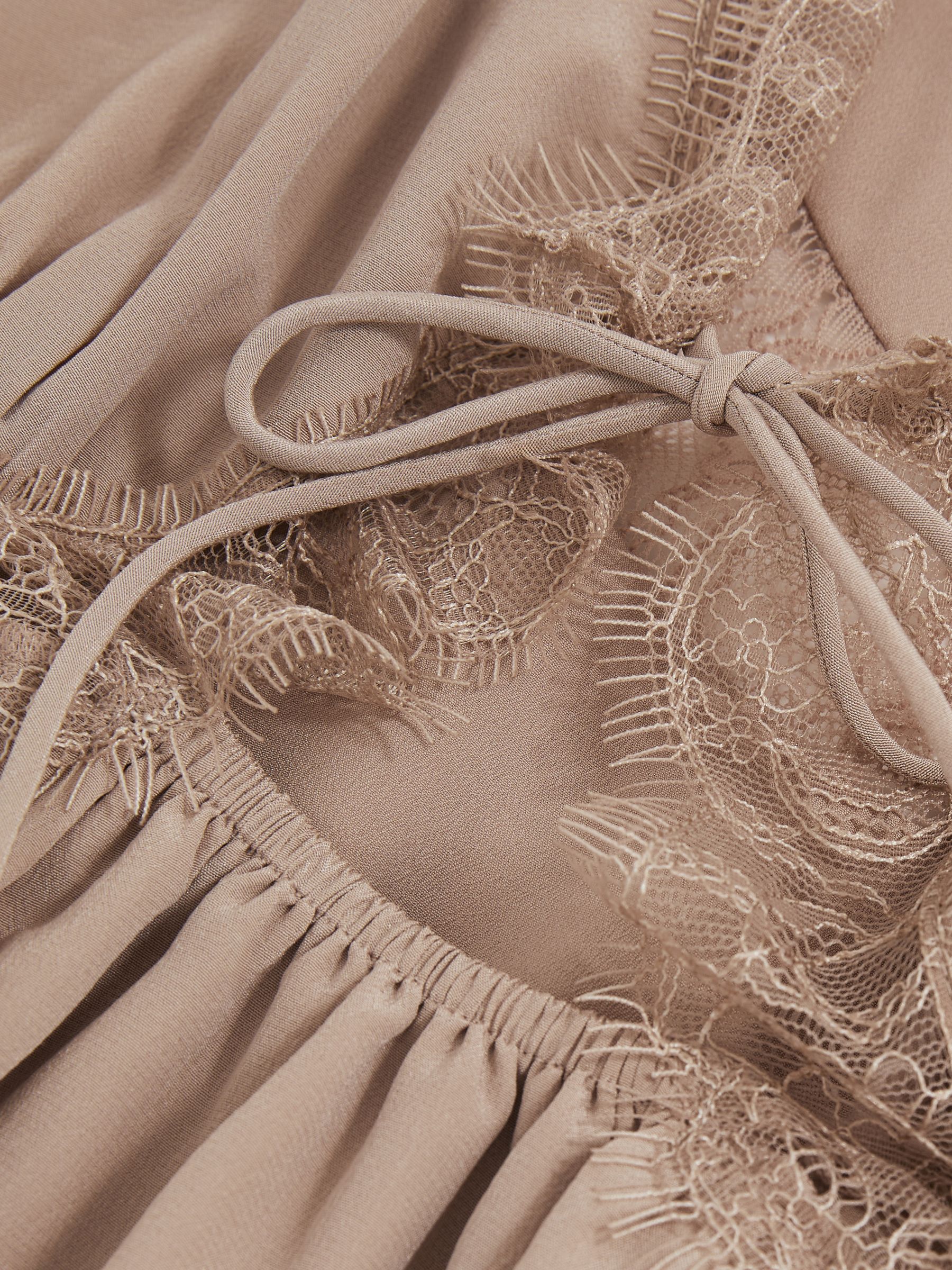 Atelier Silk Lace-Trim Babydoll Dress in Taupe - Image 6 of 6