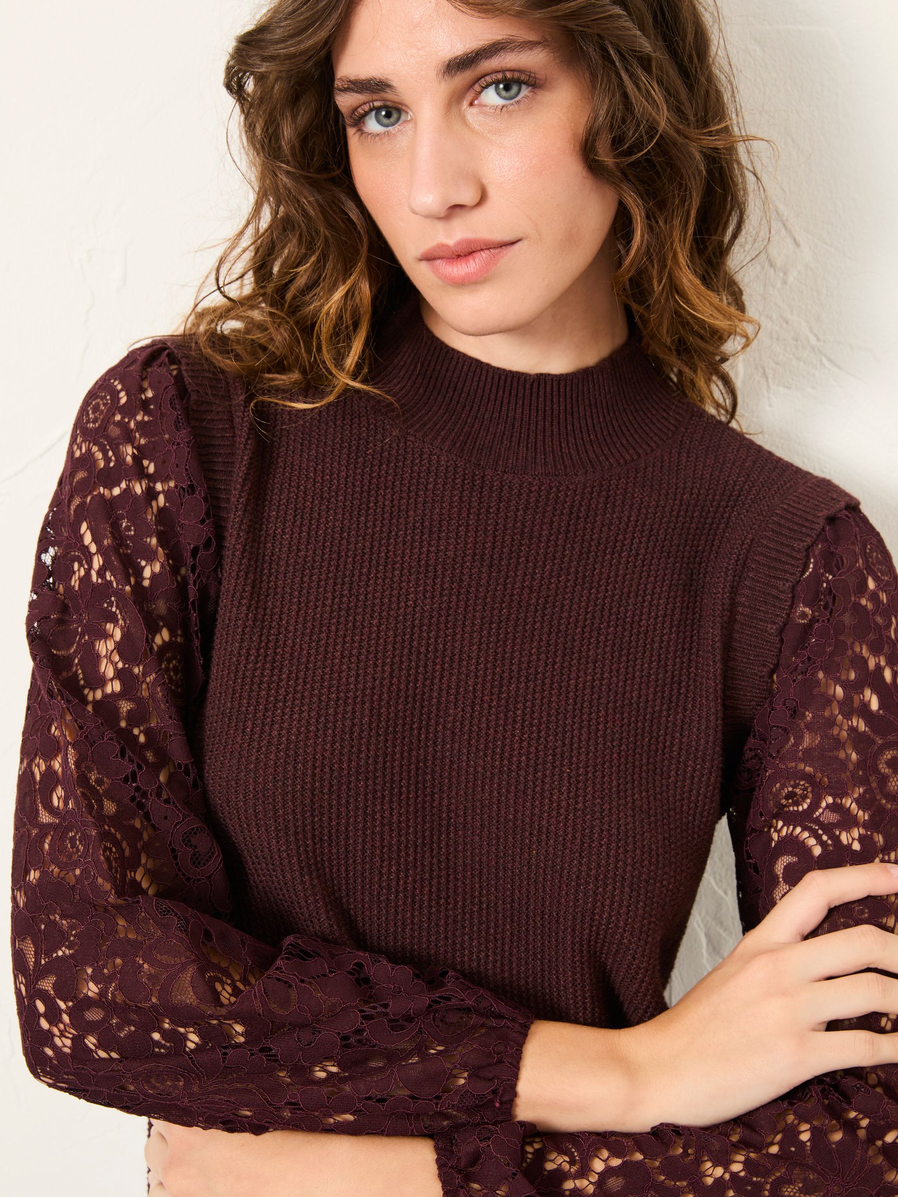 Paige Dark Purple Lace Knitted 2 in 1 Top - Image 4 of 6