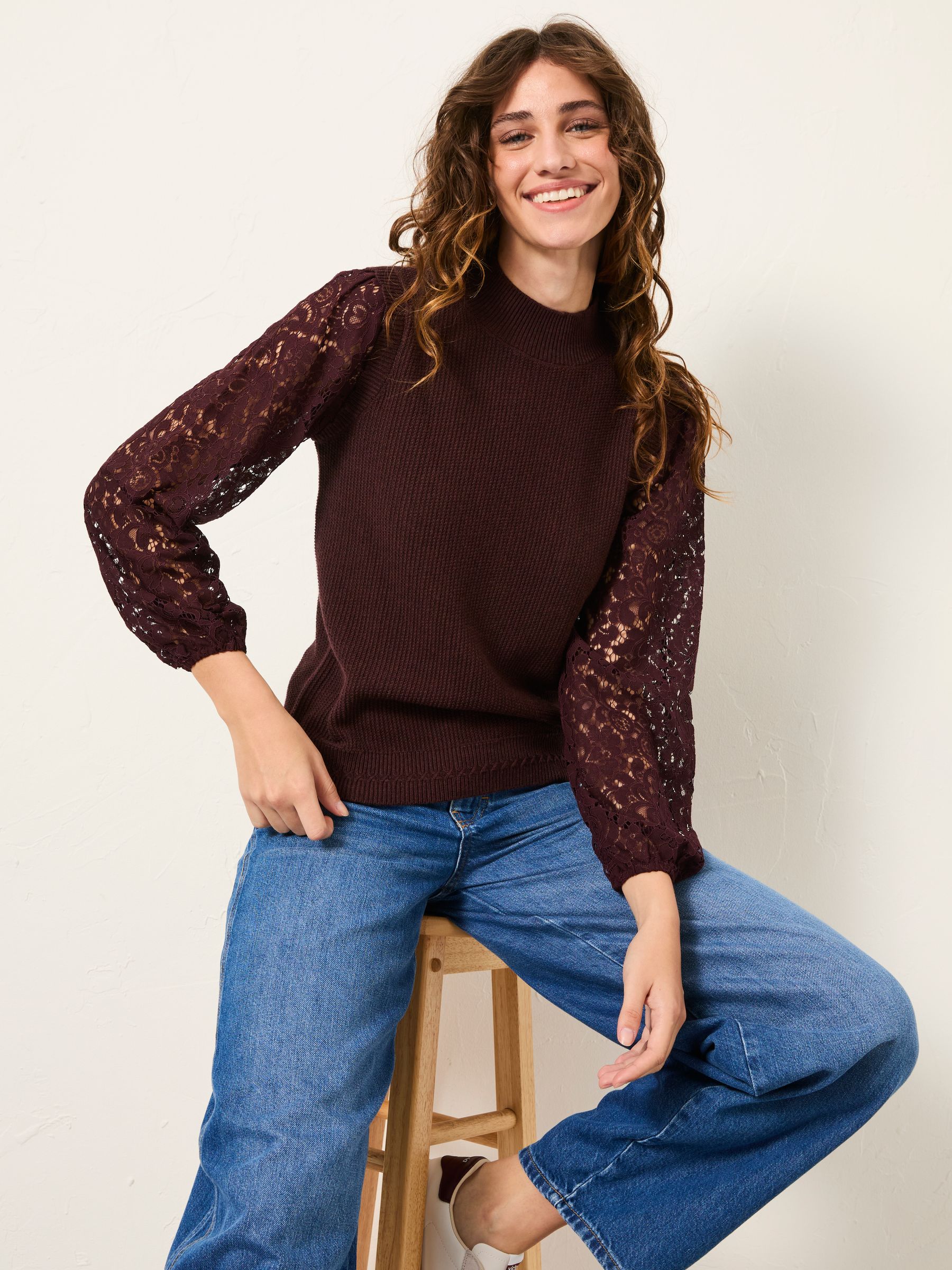 Paige Dark Purple Lace Knitted 2 in 1 Top - Image 5 of 6