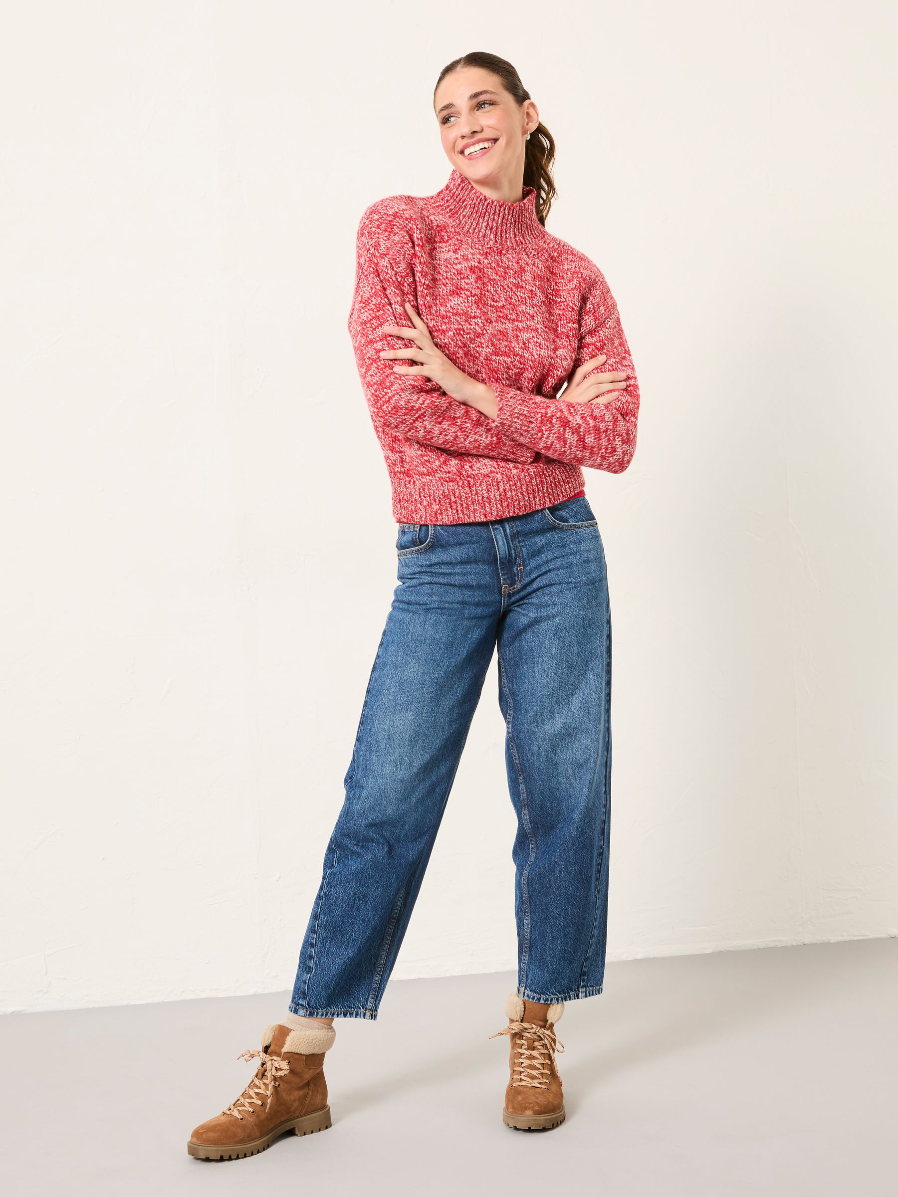 Casey Red Red Twist Knitted High Neck Jumper | FatFace