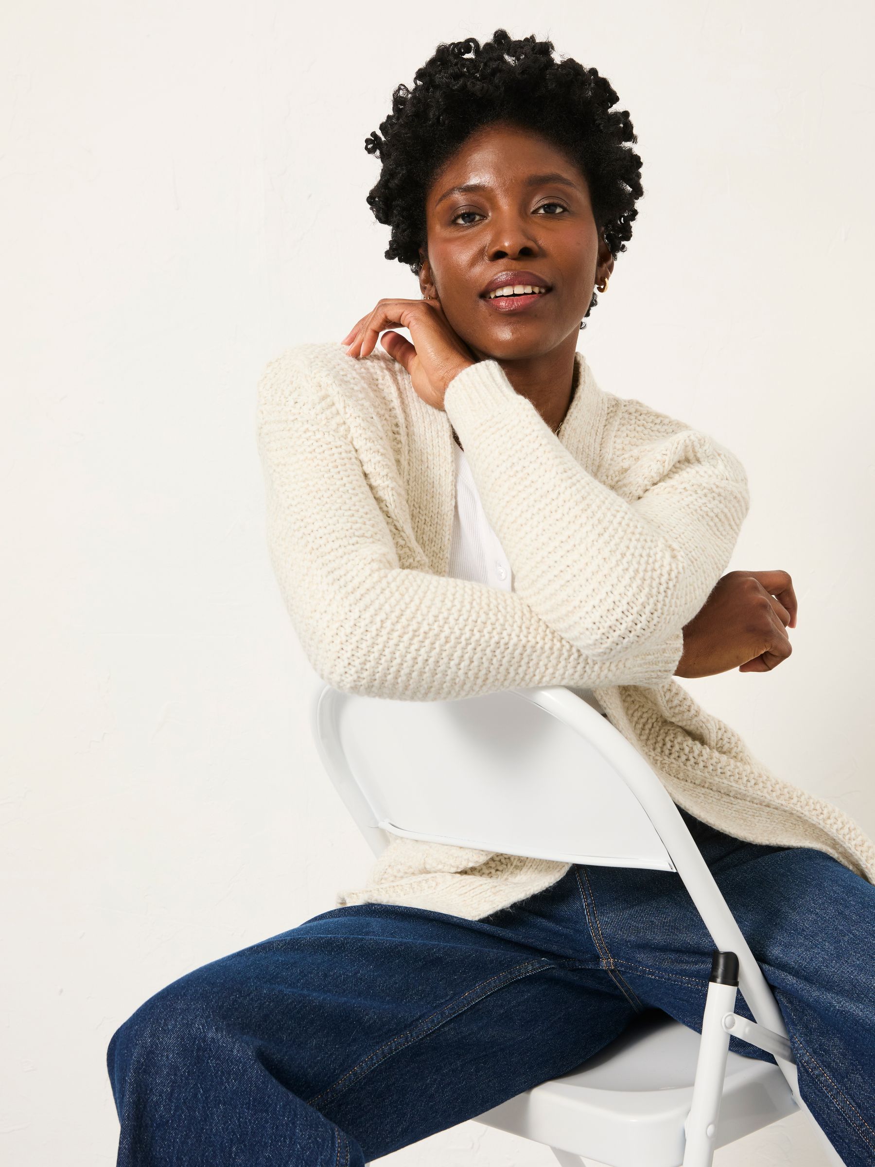 Ezzie Ivory Knitted Edge To Edge Cardigan - Image 5 of 6