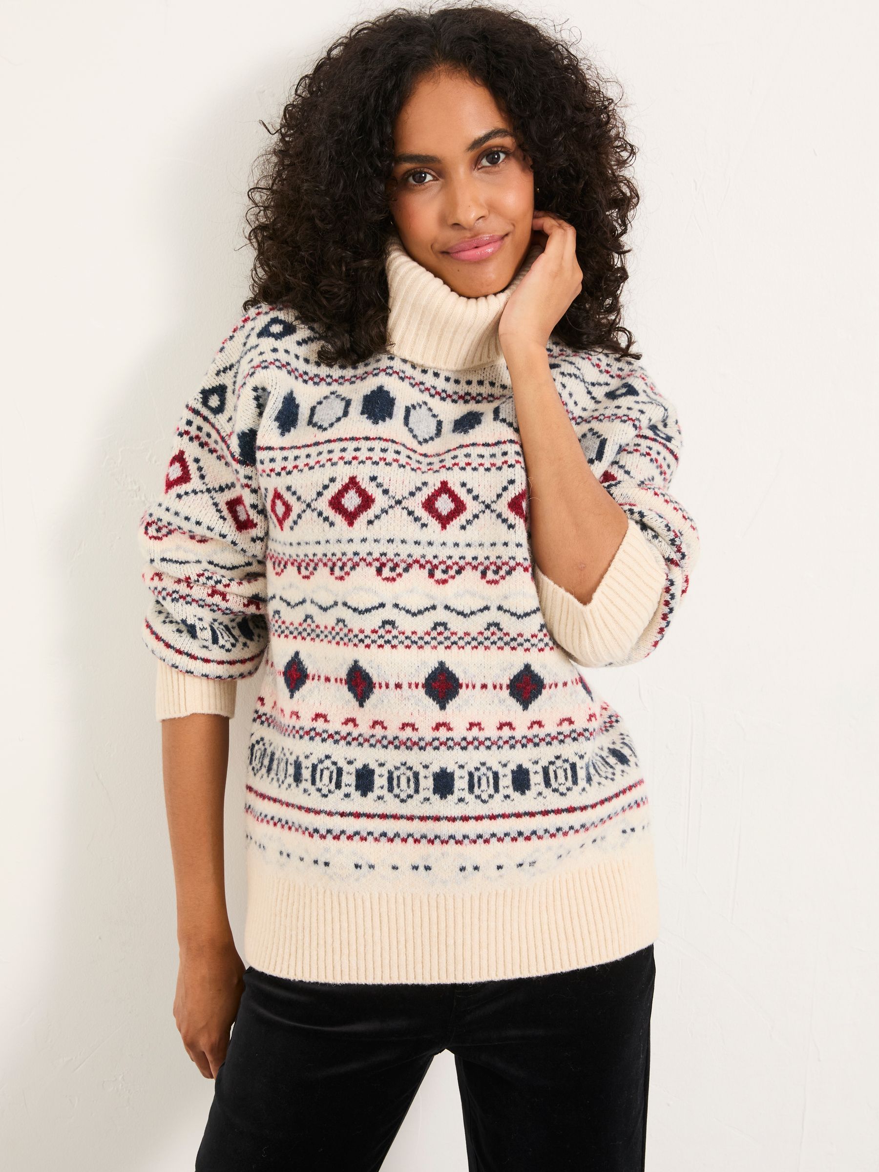 Reece Ivory Knitted Roll Neck Fairisle Jumper - Image 2 of 6