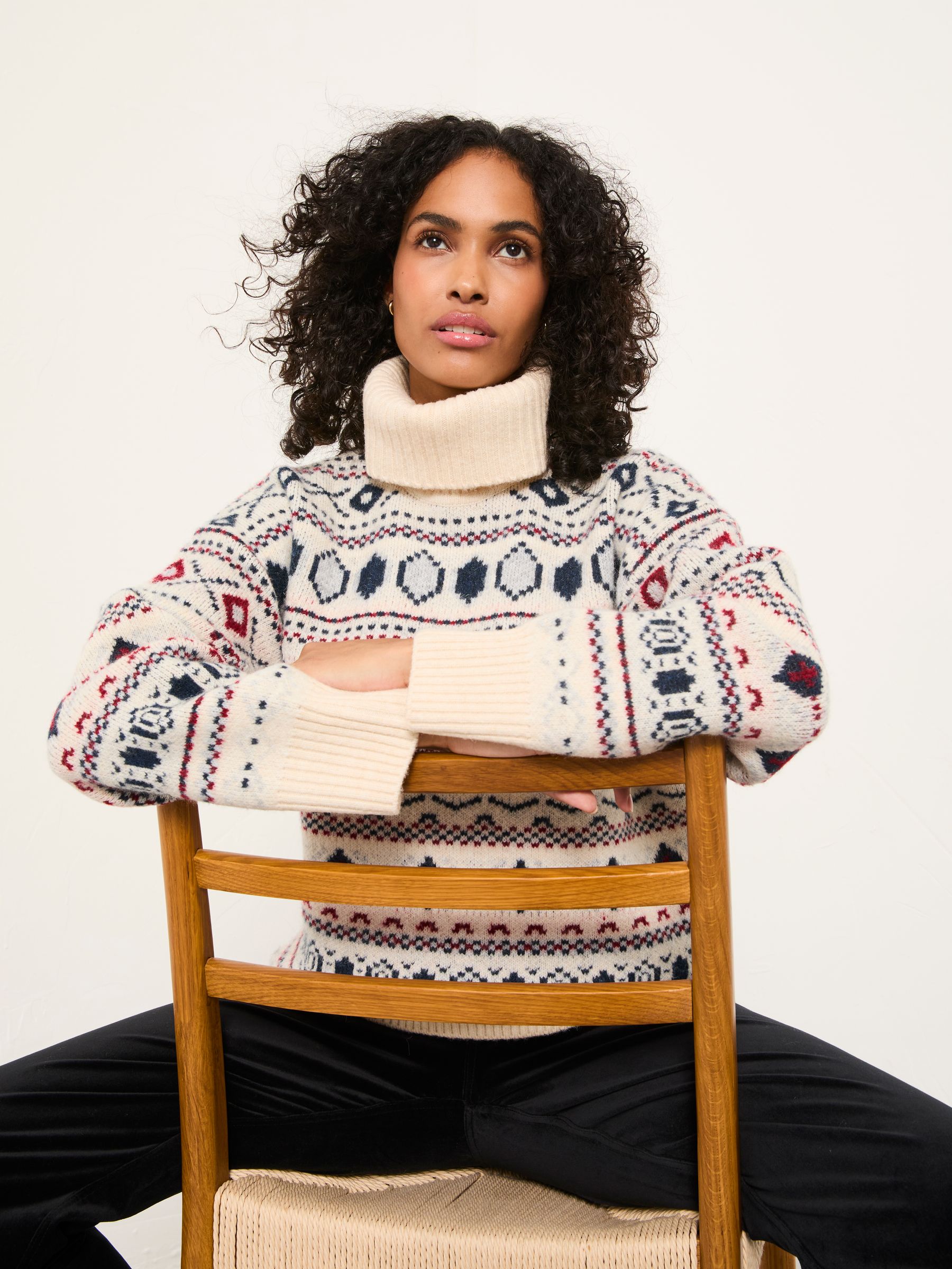 Reece Ivory Knitted Roll Neck Fairisle Jumper - Image 4 of 6