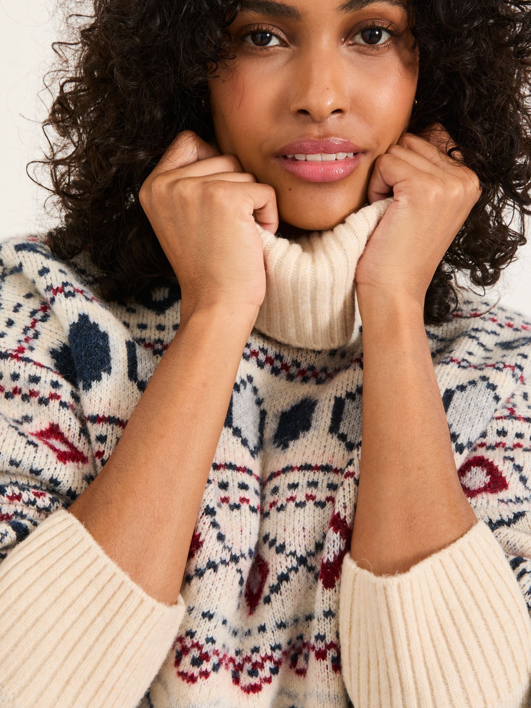 Reece Ivory Knitted Roll Neck Fairisle Jumper - Image 5 of 6