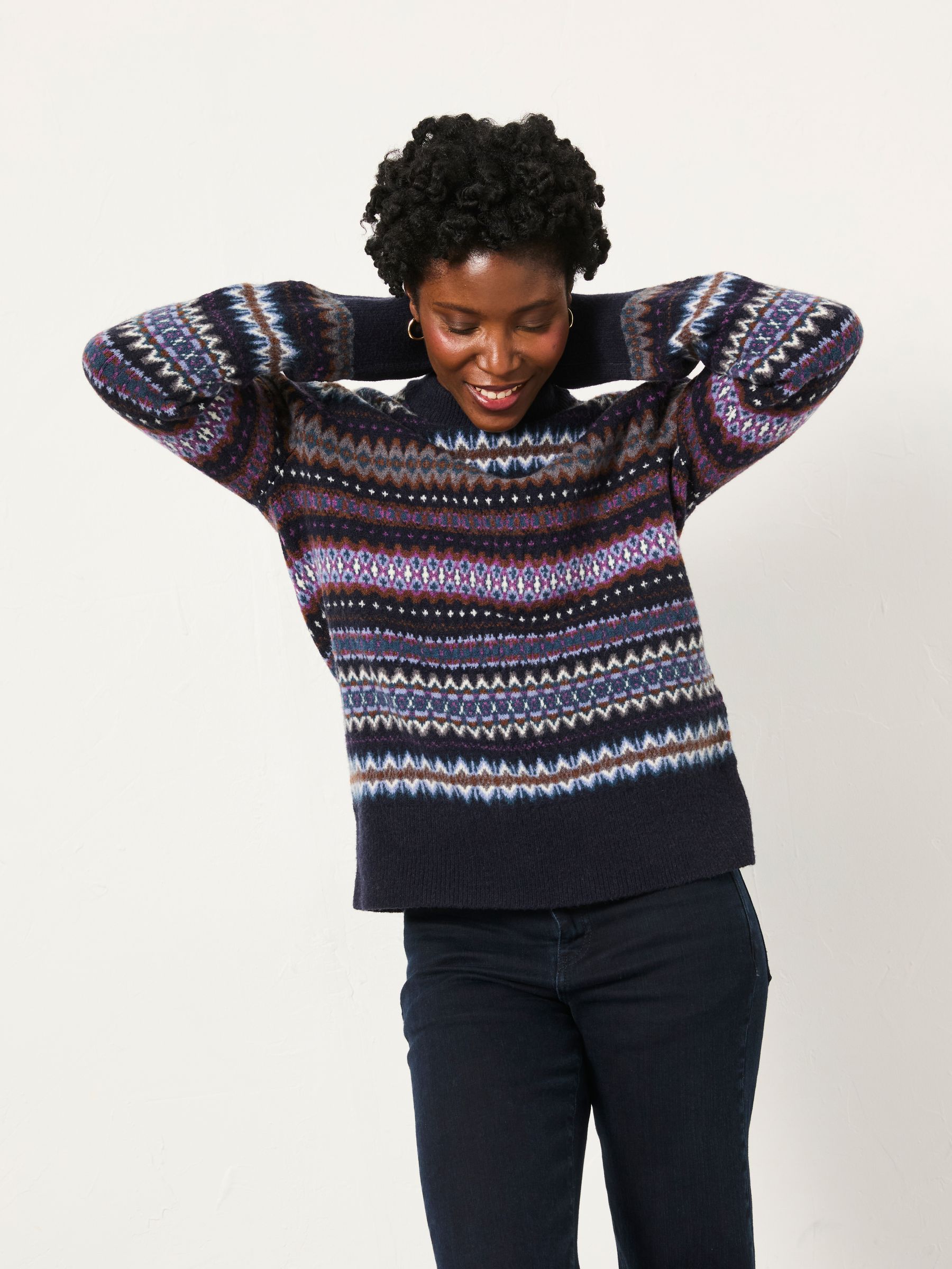 Genevieve Navy Fairisle Crew Neck Jumper - Image 1 of 6