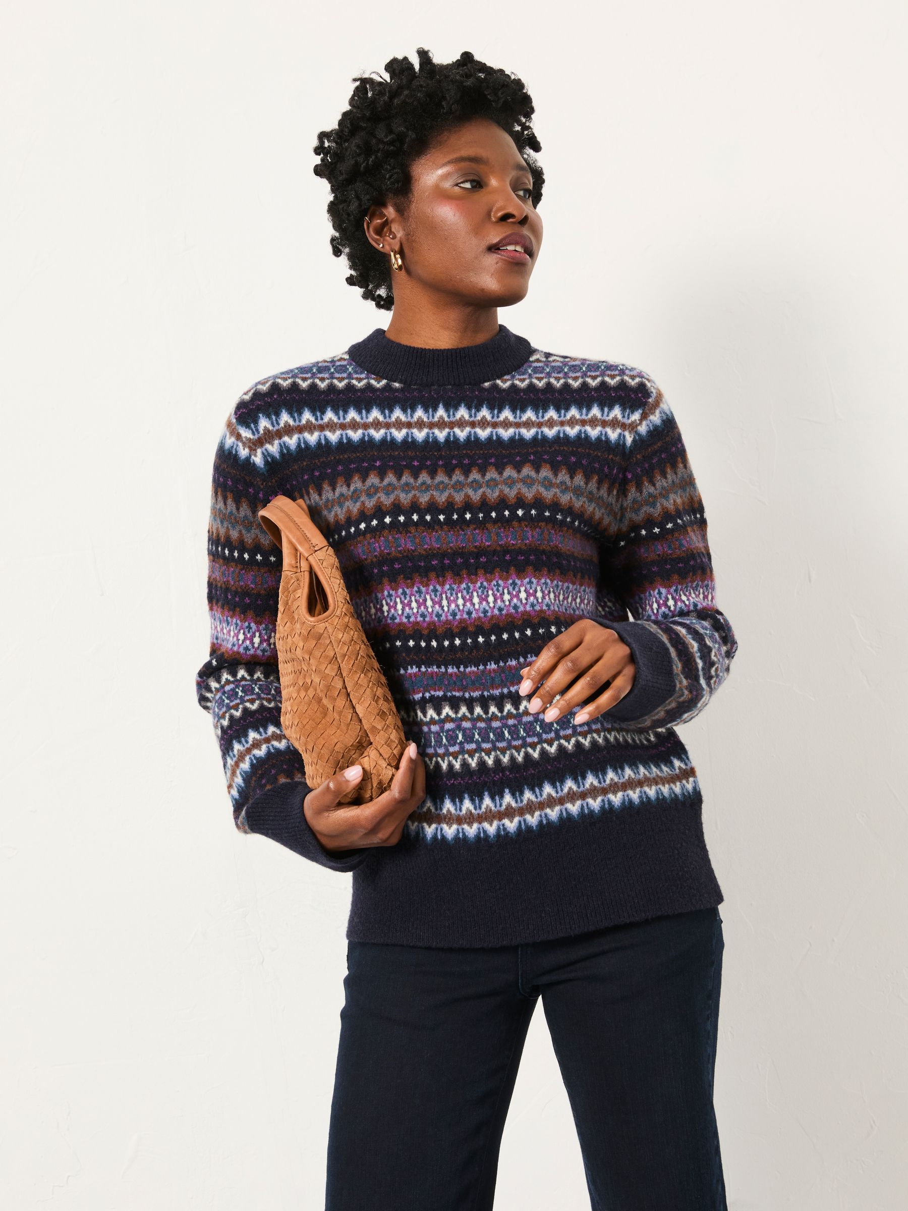 Genevieve Navy Fairisle Crew Neck Jumper - Image 4 of 6