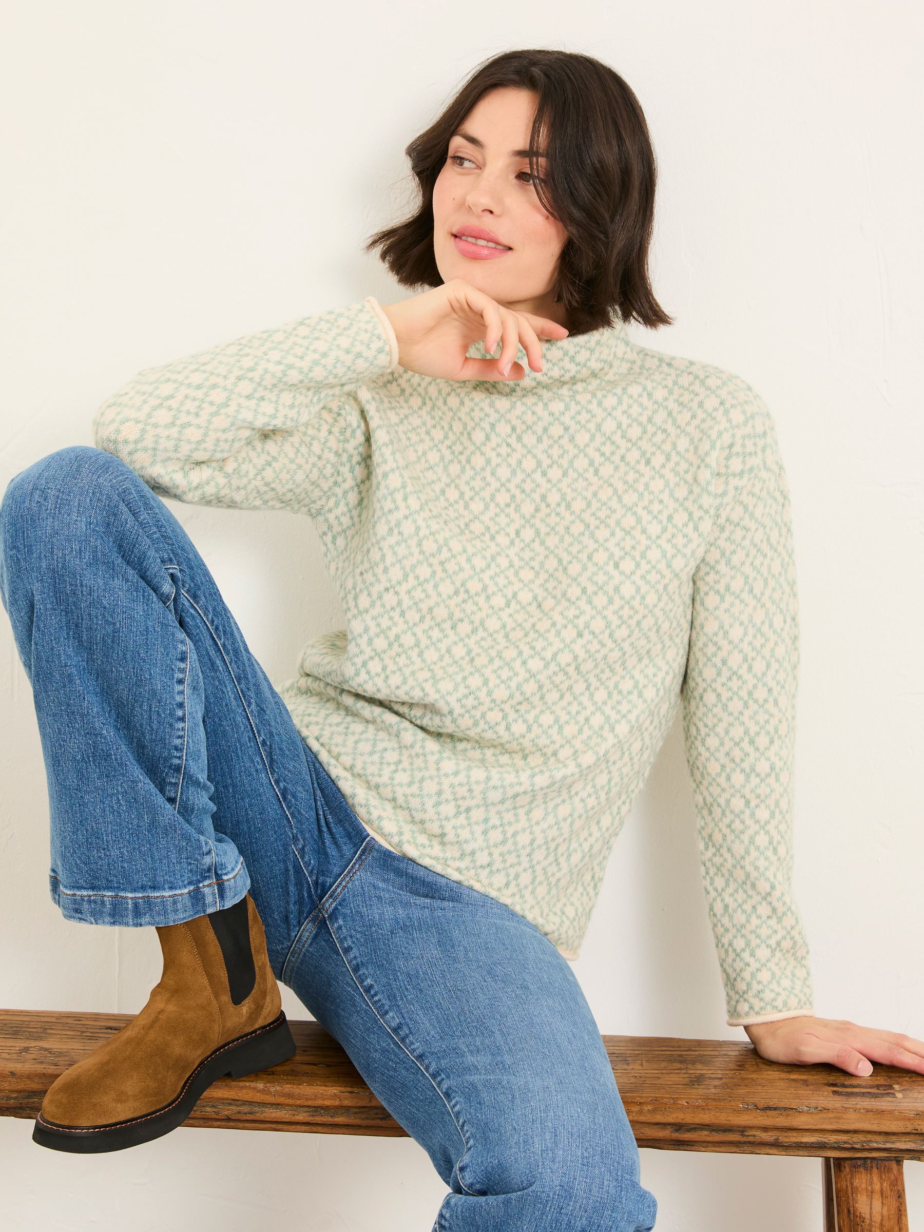 Skye Mint Green Knitted Pattern High Neck Jumper - Image 3 of 6