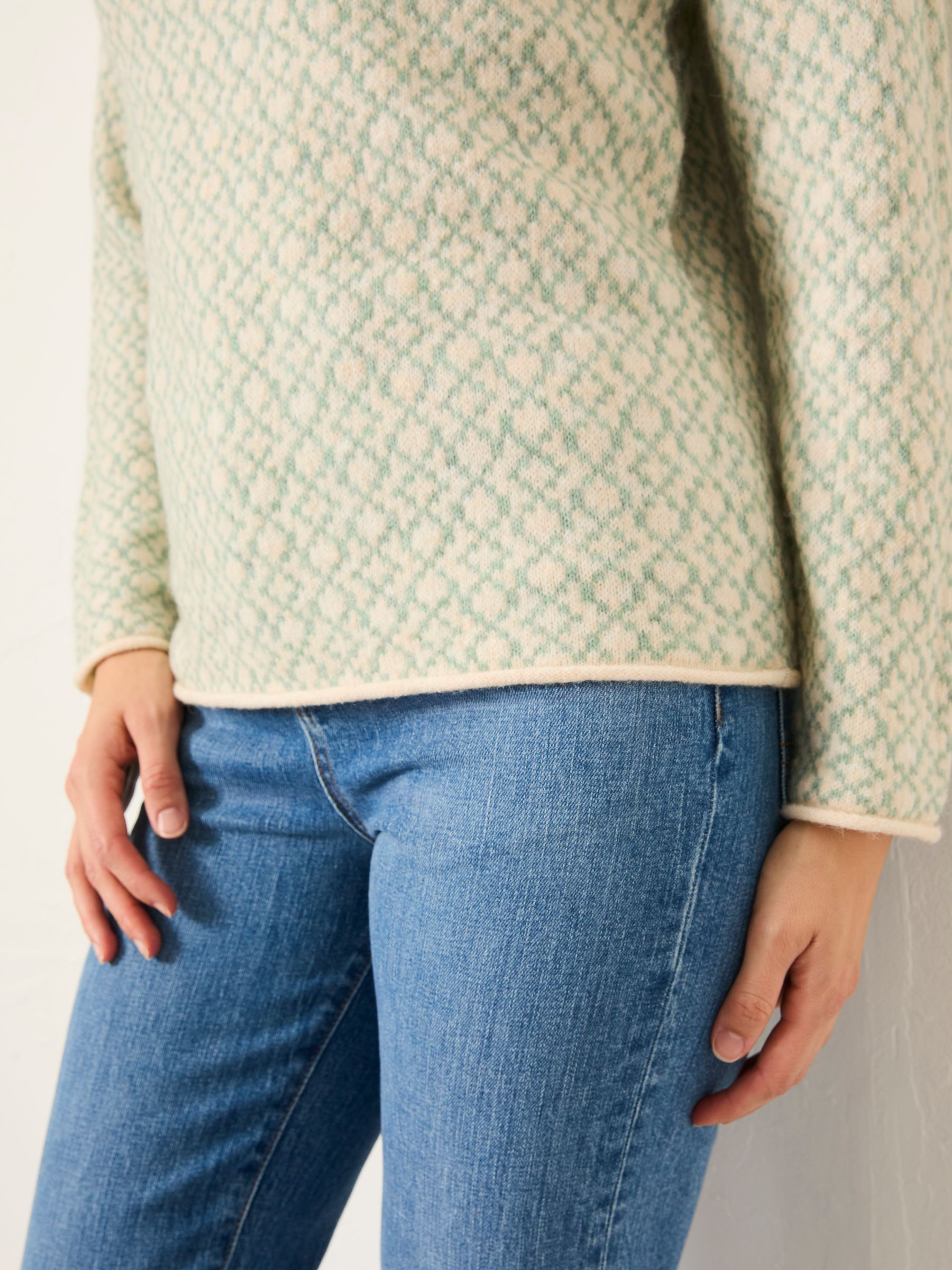 Skye Mint Green Knitted Pattern High Neck Jumper - Image 4 of 6