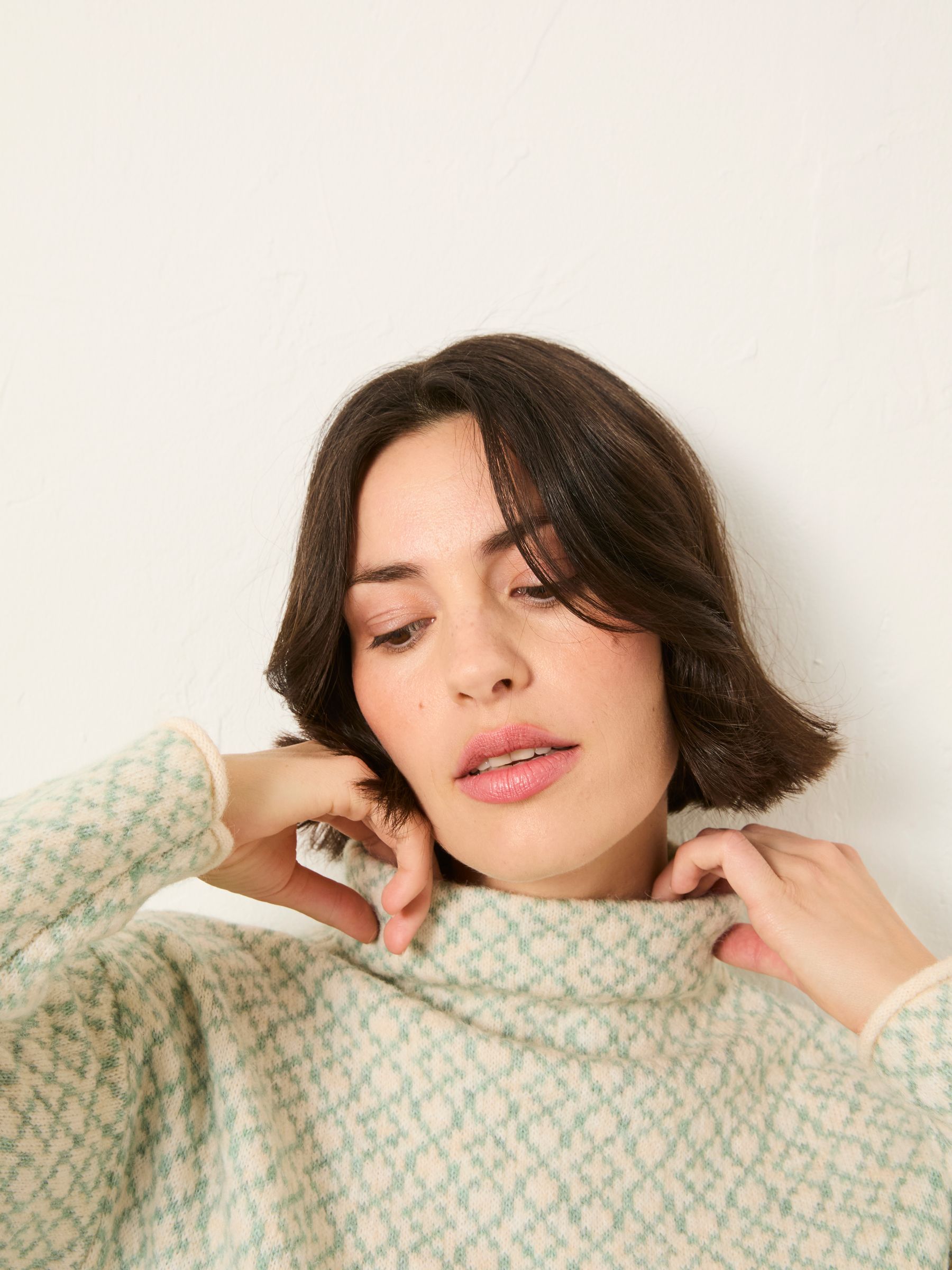 Skye Mint Green Knitted Pattern High Neck Jumper - Image 5 of 6