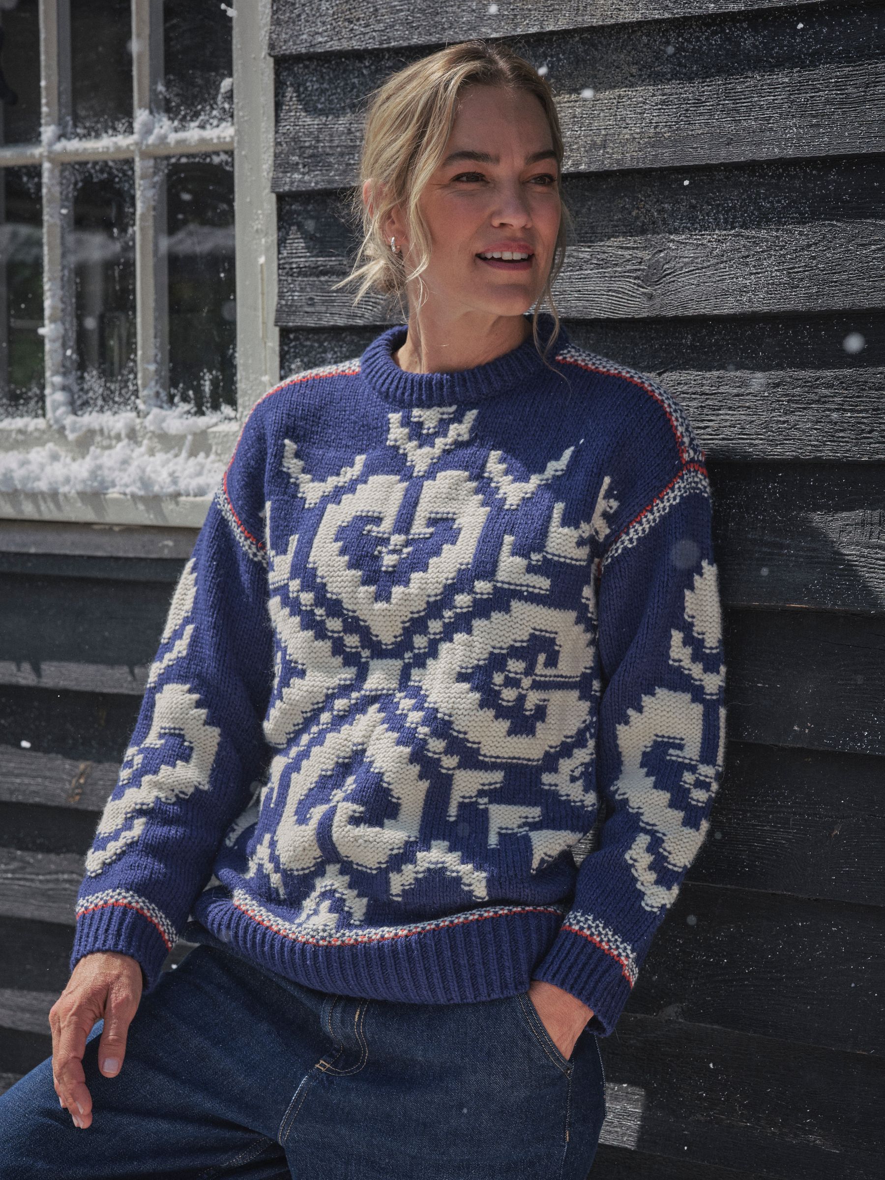 Cobalt Blue Aspen Snowflake Crew Neck Knitted Jumper - Image 1 of 6