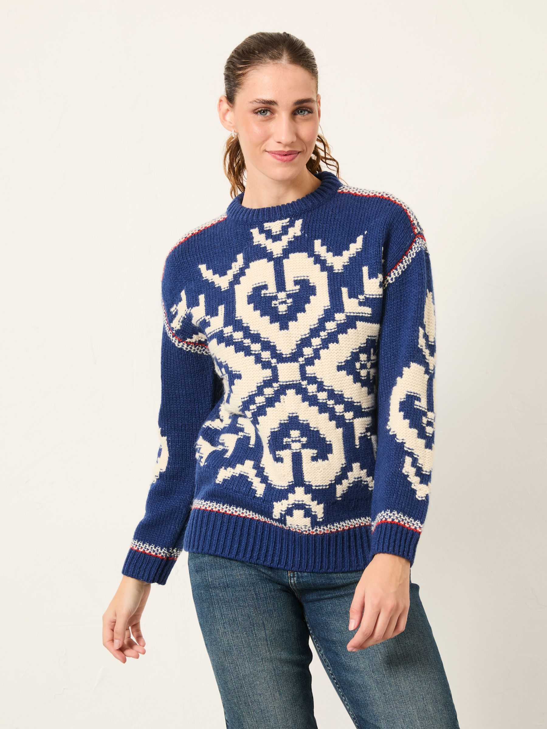 Cobalt Blue Aspen Snowflake Crew Neck Knitted Jumper - Image 1 of 6