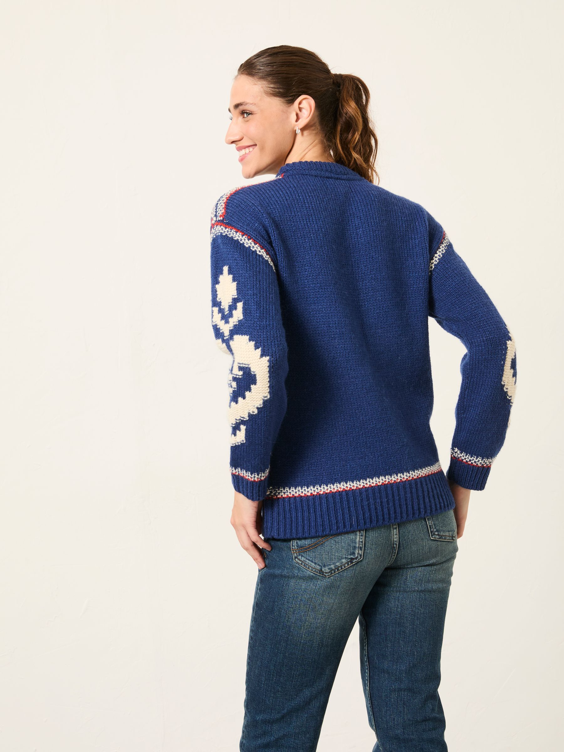 Cobalt Blue Aspen Snowflake Crew Neck Knitted Jumper - Image 3 of 6