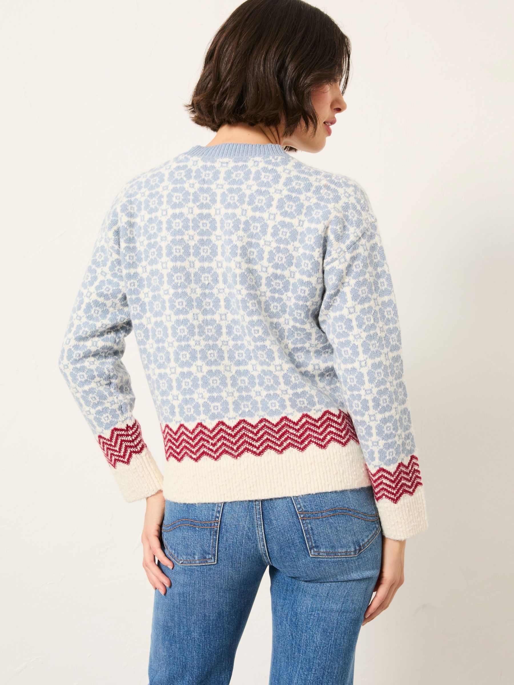 Chalet Pale Blue Knitted Fairisle Crew Jumper - Image 2 of 6
