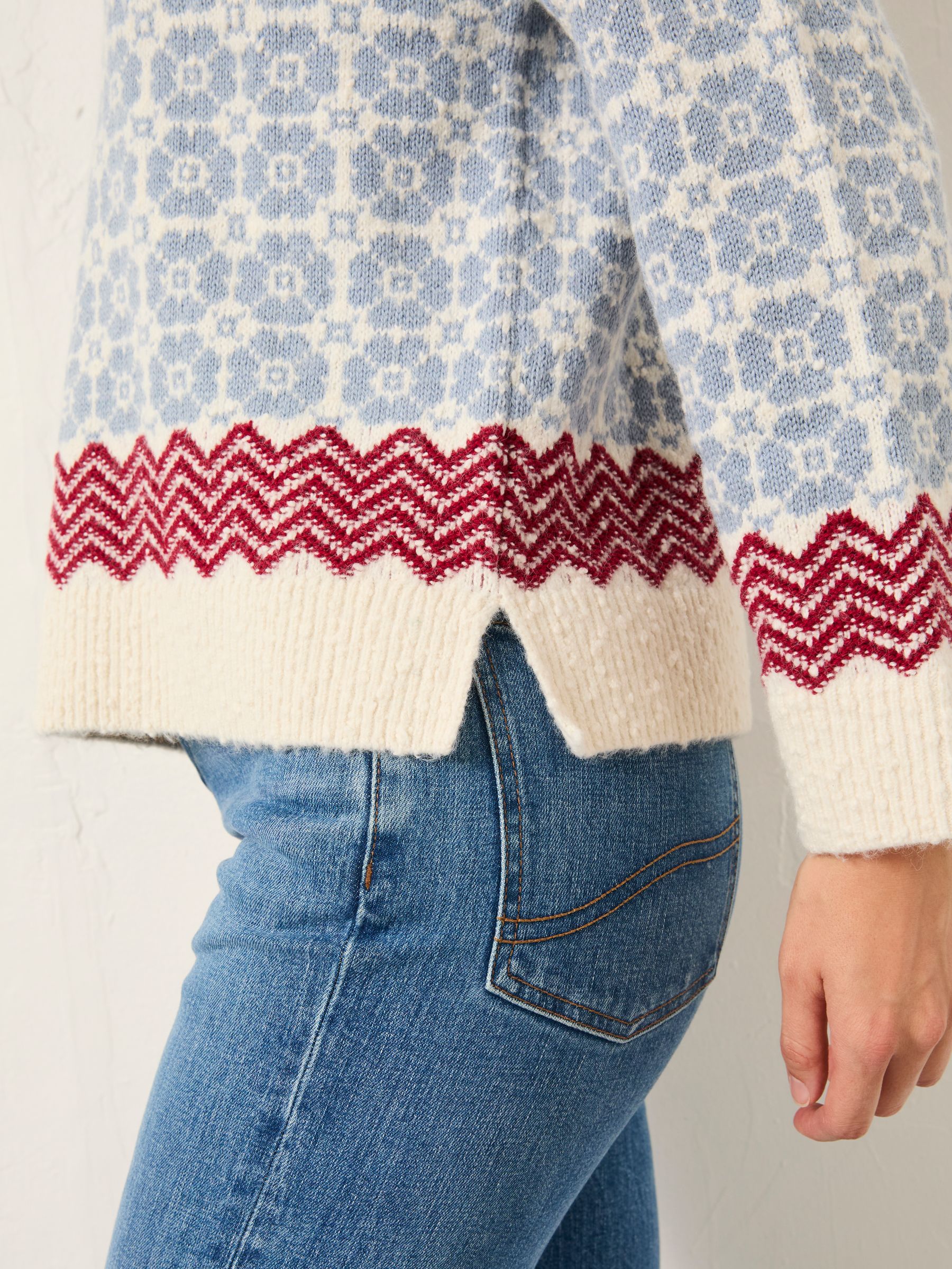 Chalet Pale Blue Knitted Fairisle Crew Jumper - Image 5 of 6