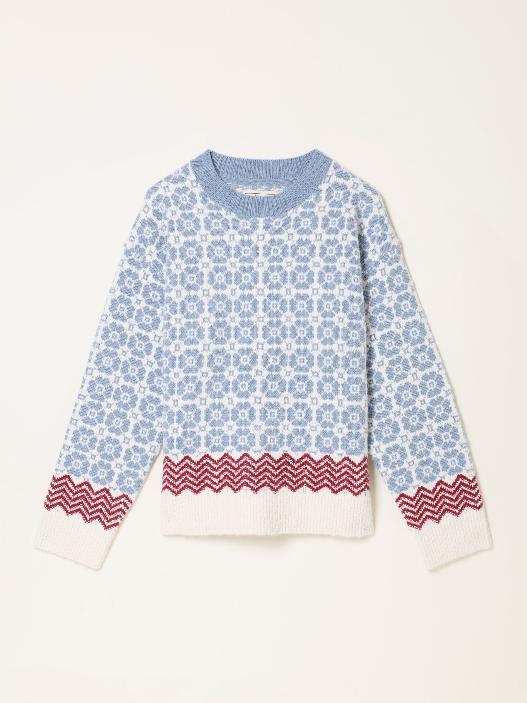 Chalet Pale Blue Knitted Fairisle Crew Jumper - Image 6 of 6