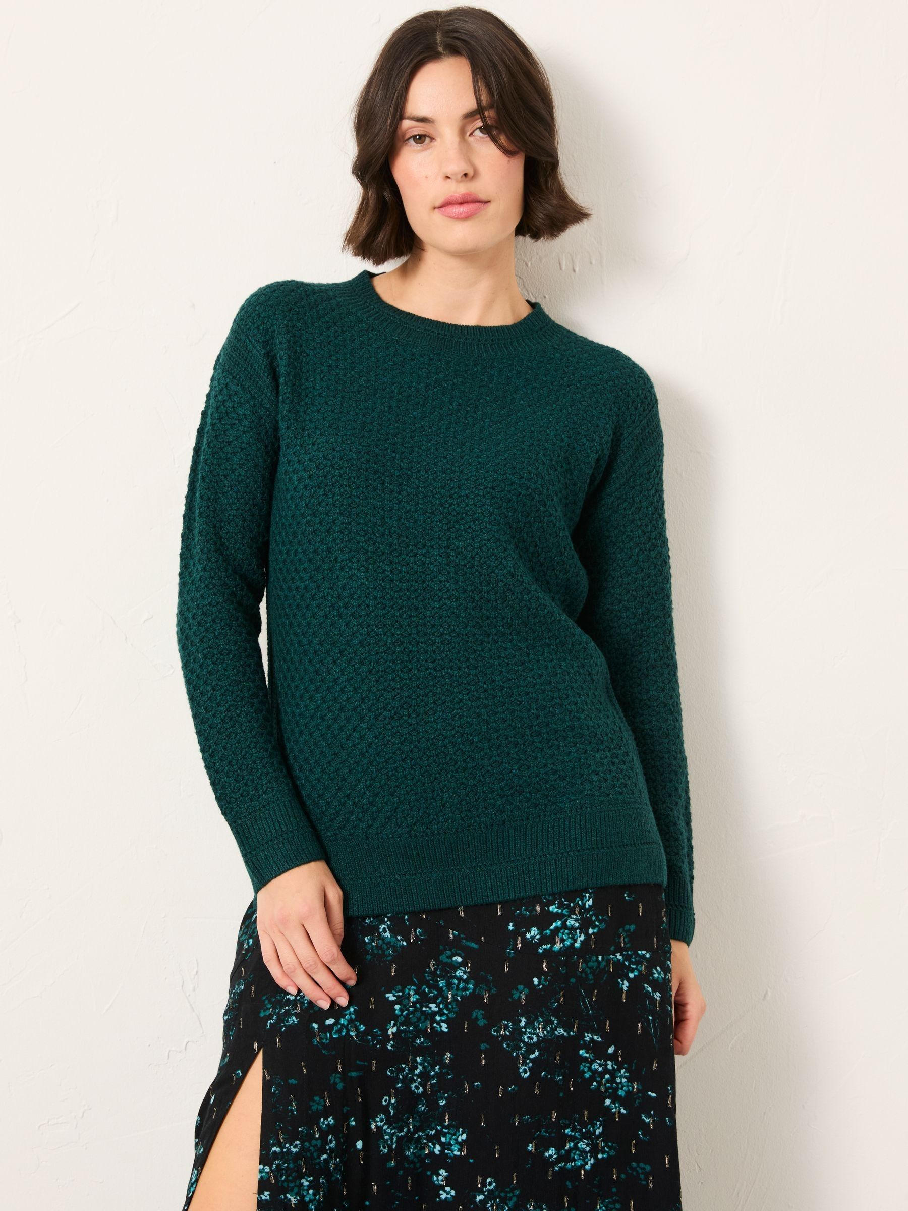 Ella Dark Teal Blue Textured Knitted Jumper - Image 1 of 5