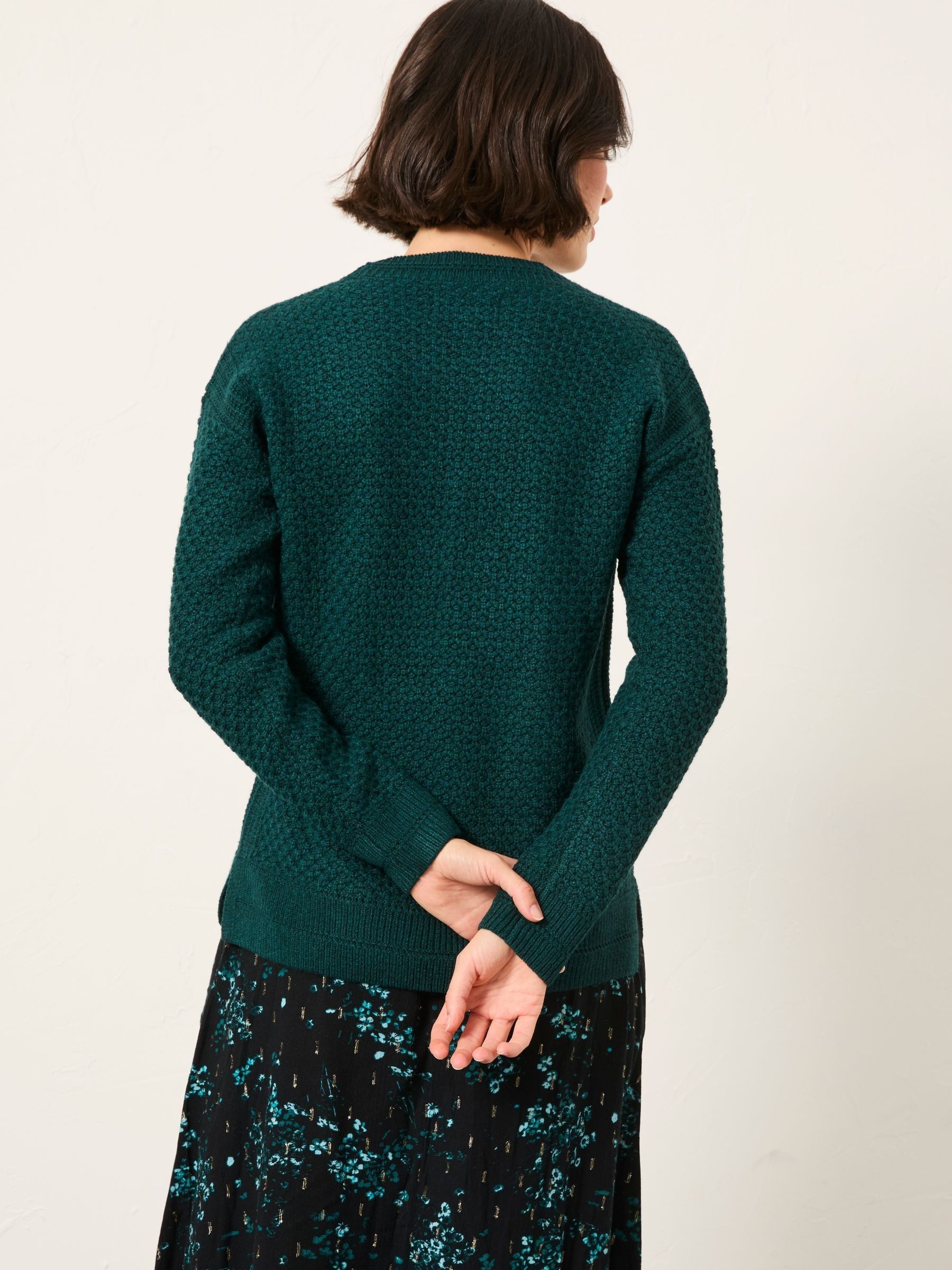 Ella Dark Teal Blue Textured Knitted Jumper - Image 2 of 5