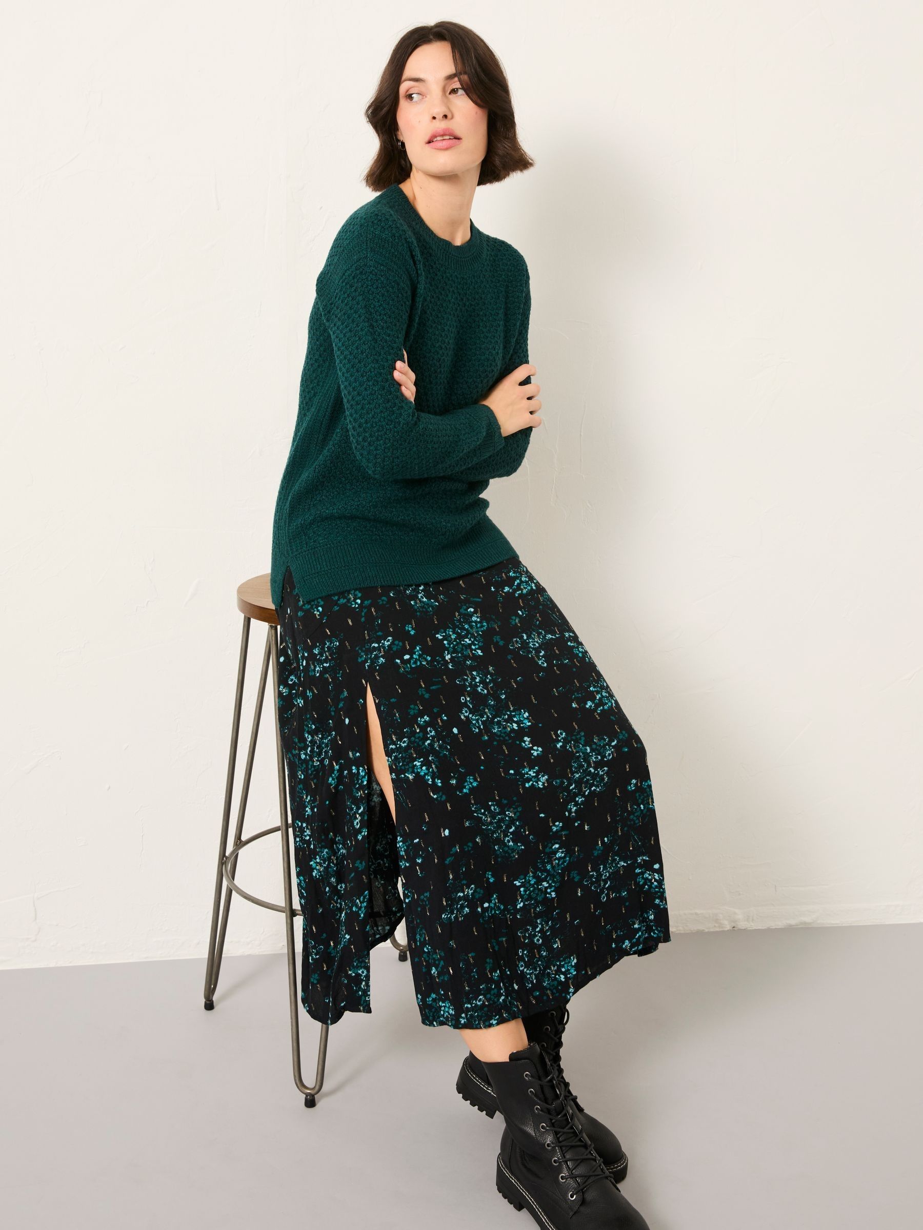 Ella Dark Teal Blue Textured Knitted Jumper - Image 3 of 5
