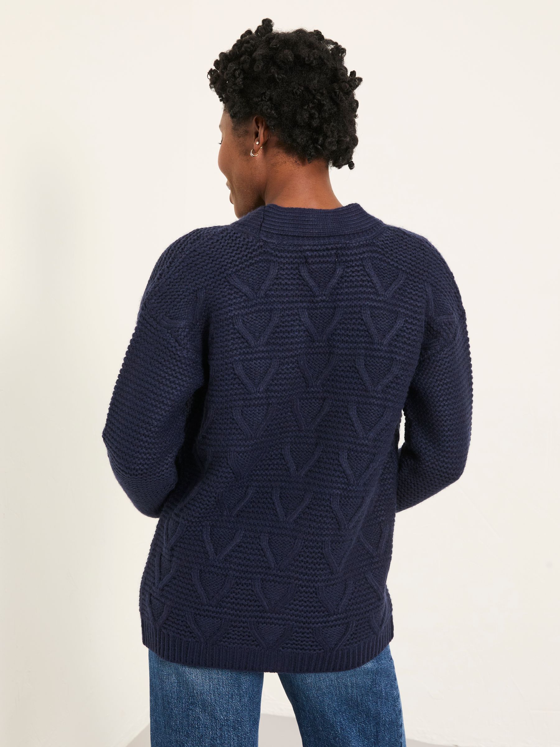 Ezzie Navy Knitted Edge To Edge Cardigan | FatFace