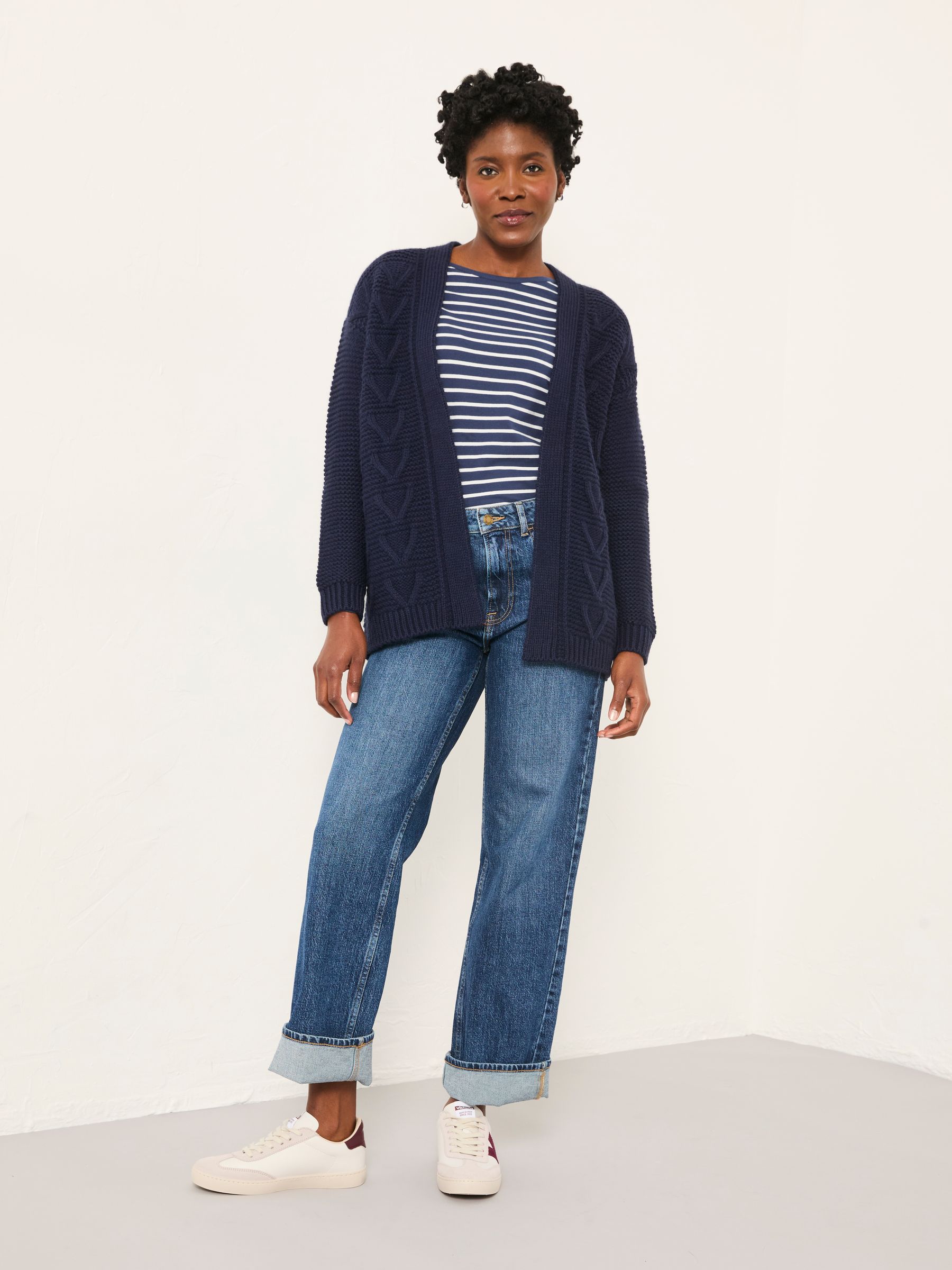 Ezzie Navy Knitted Edge To Edge Cardigan - Image 3 of 6