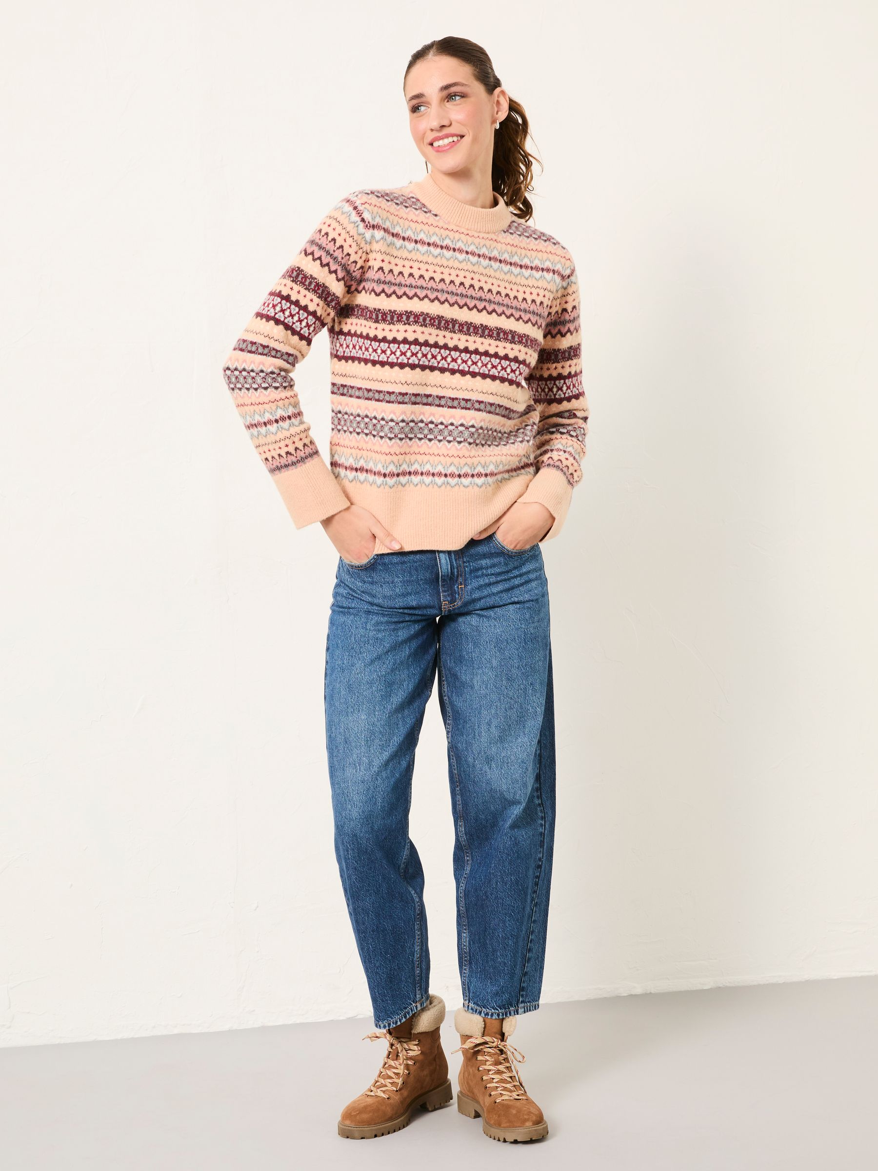 Genevieve Natural Fairisle Crew Neck Jumper - Image 3 of 6
