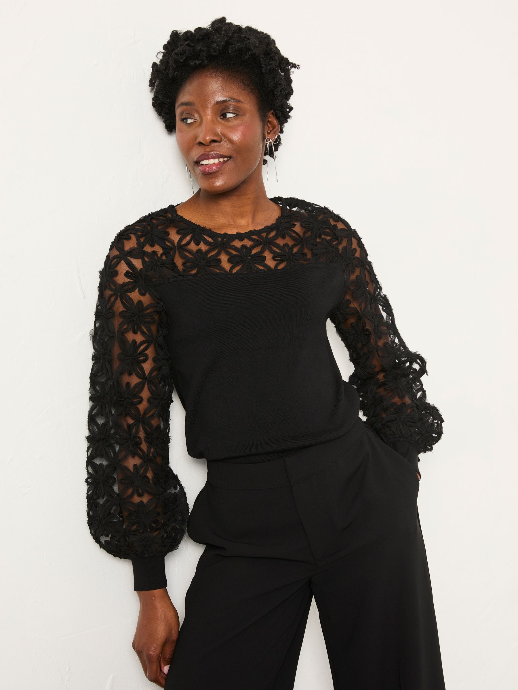 Lace Insert Knitted Crew Neckline Top