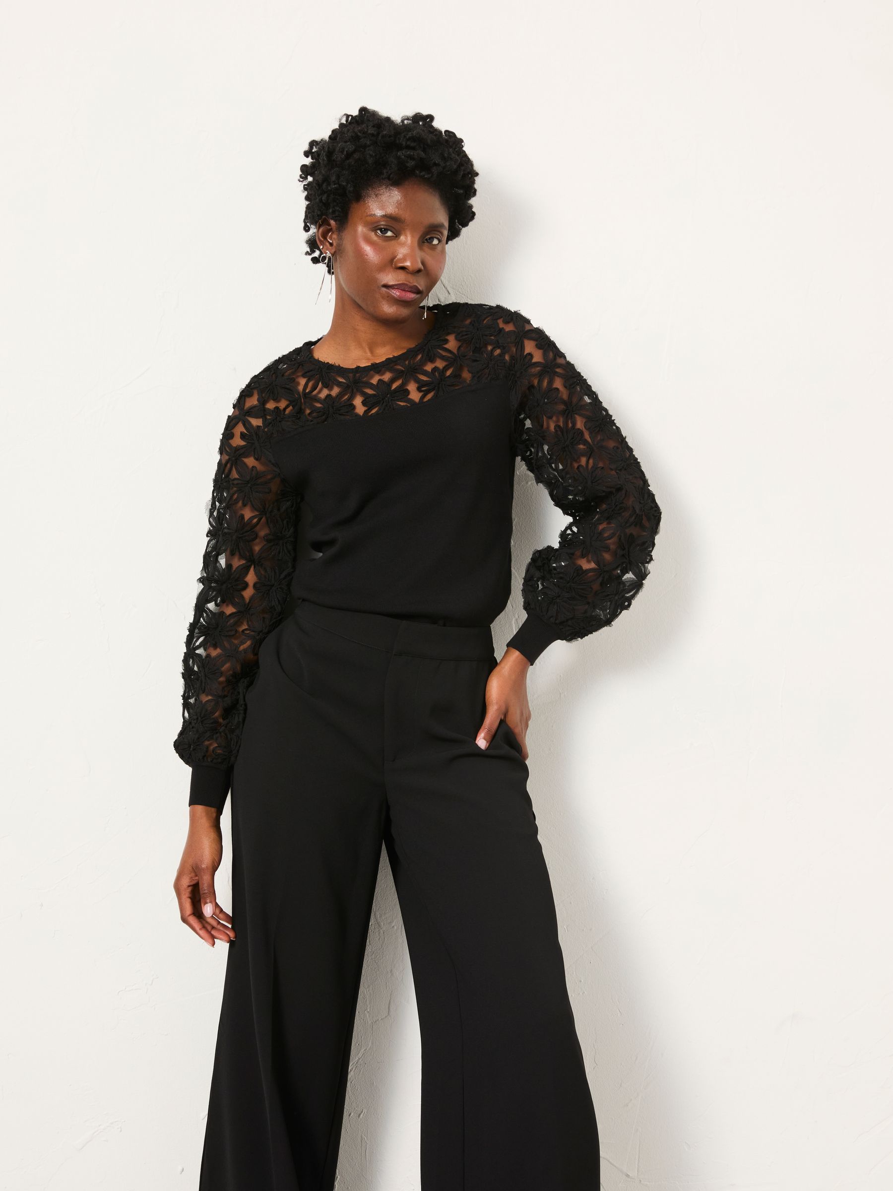 Black Lace Insert Knitted Top - Image 3 of 6