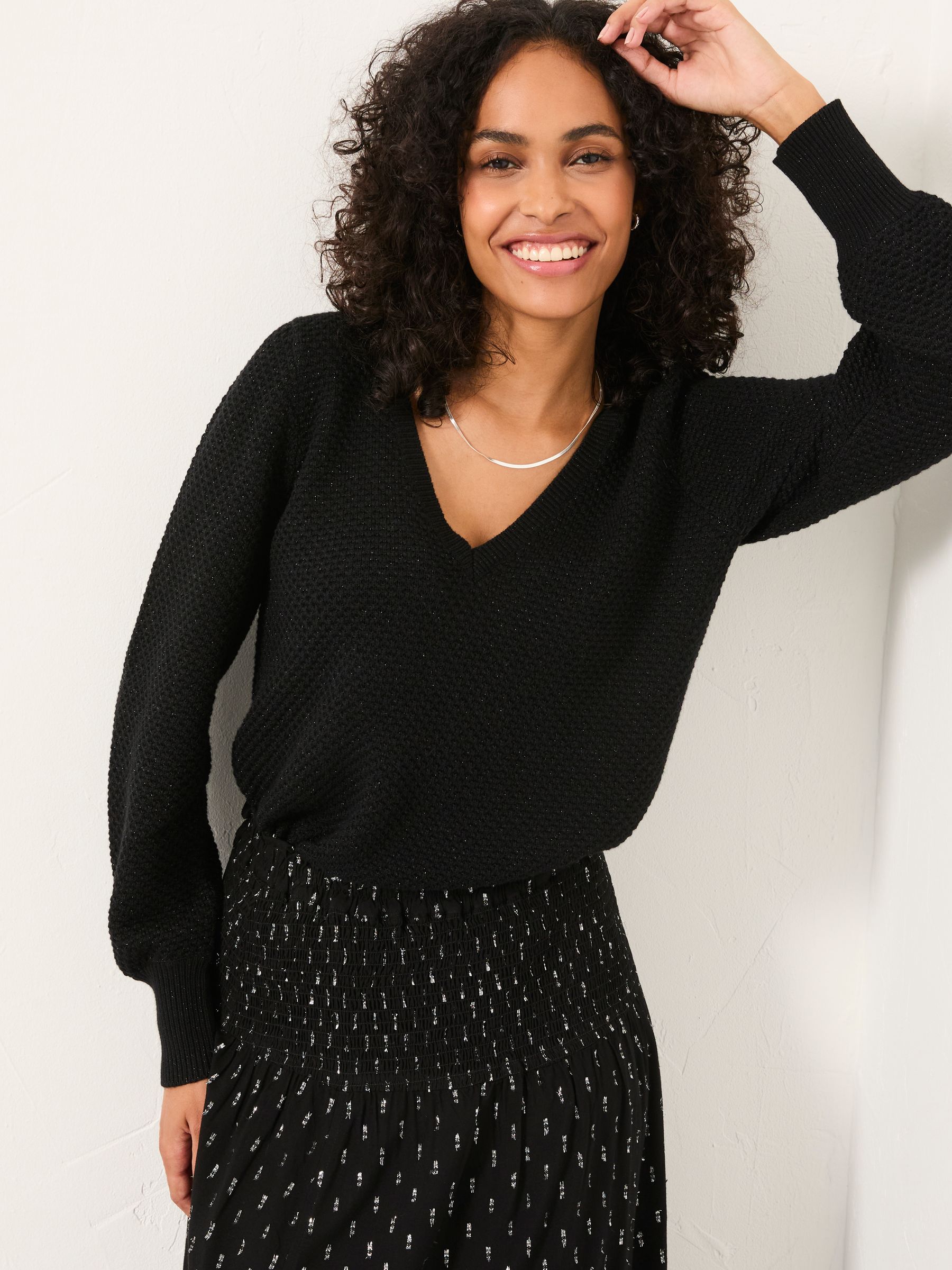 Sparkle Knitted V- Neck Tunic Jumper