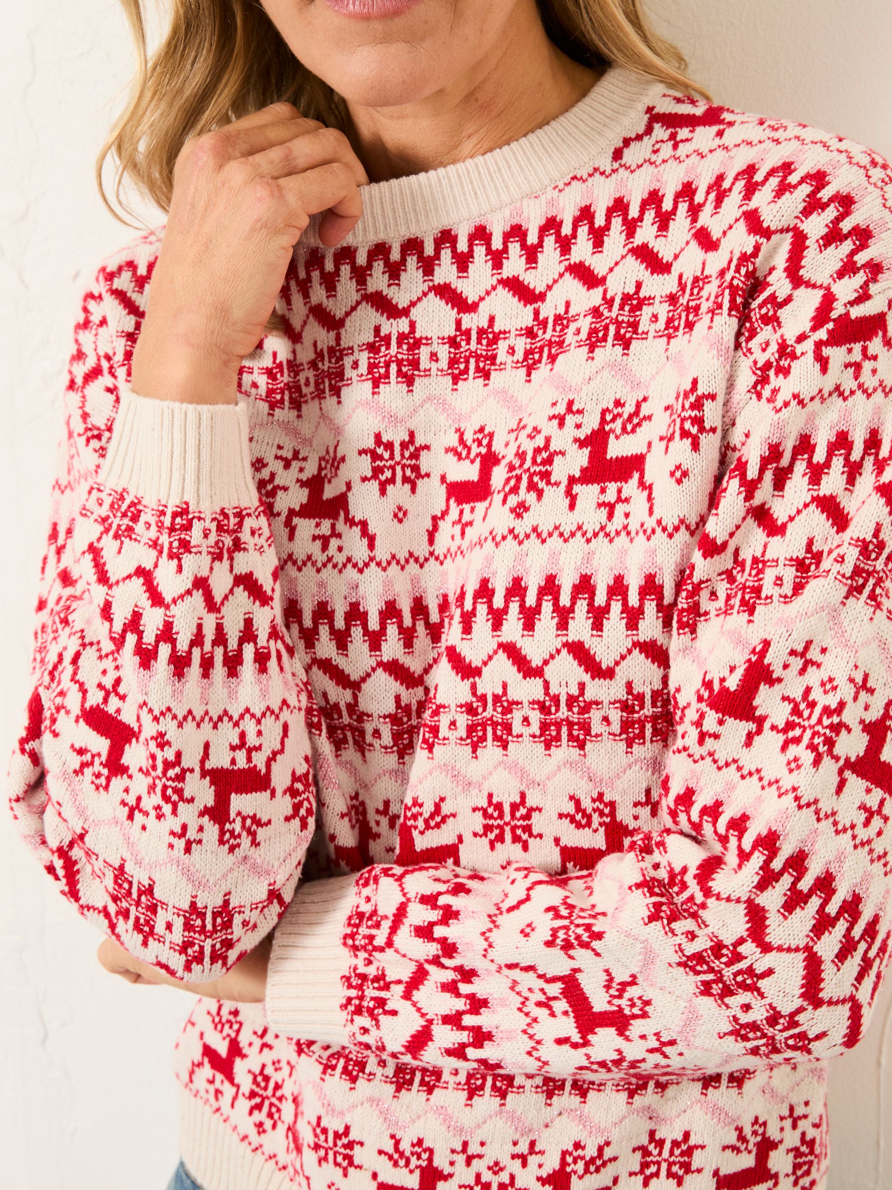 Renee Red Reindeer Fairisle Knitted Crew Jumper - Image 3 of 5