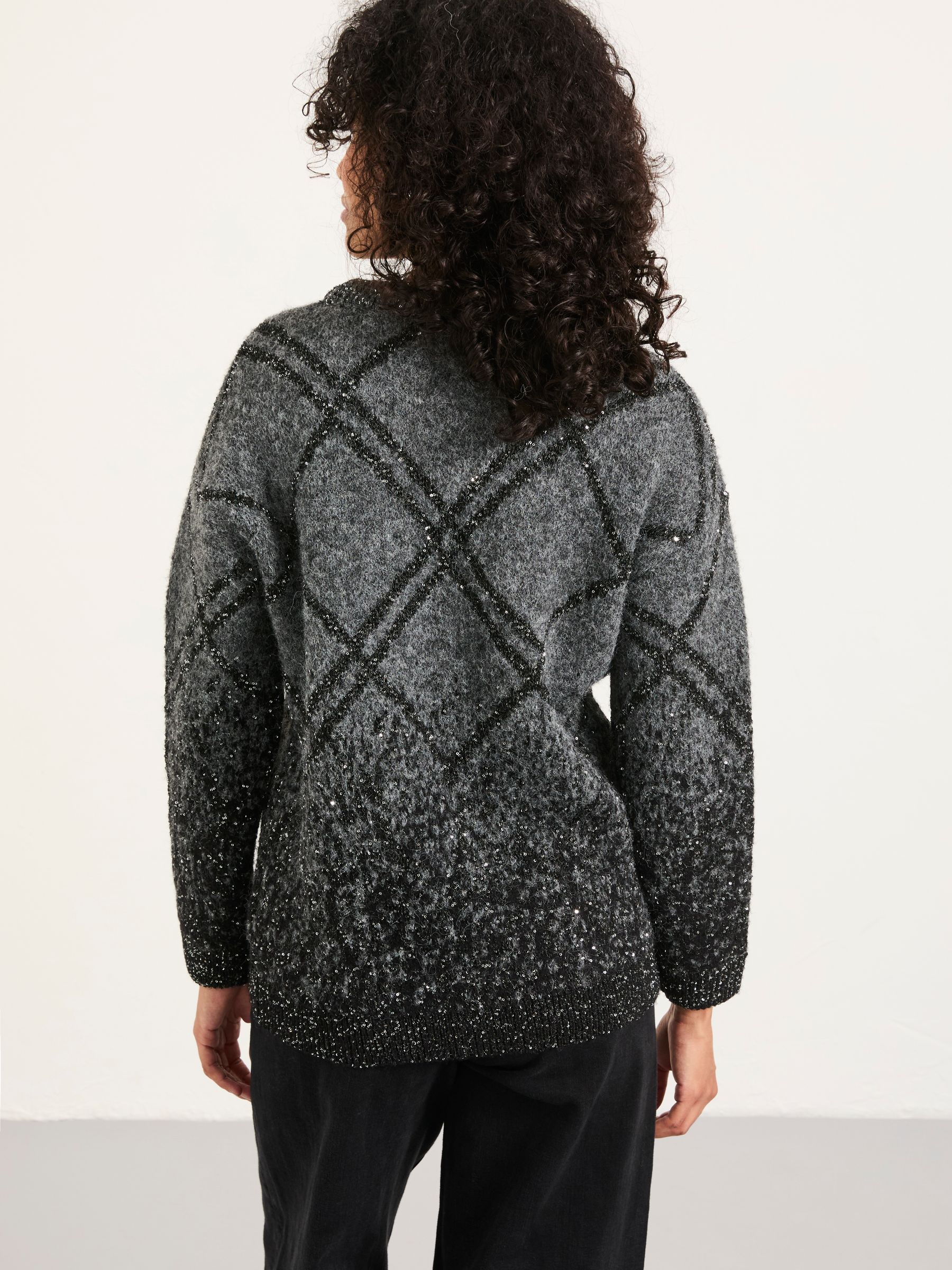 Grey Sequin Knitted Fluffy Crew Neck Jumper | FatFace USA