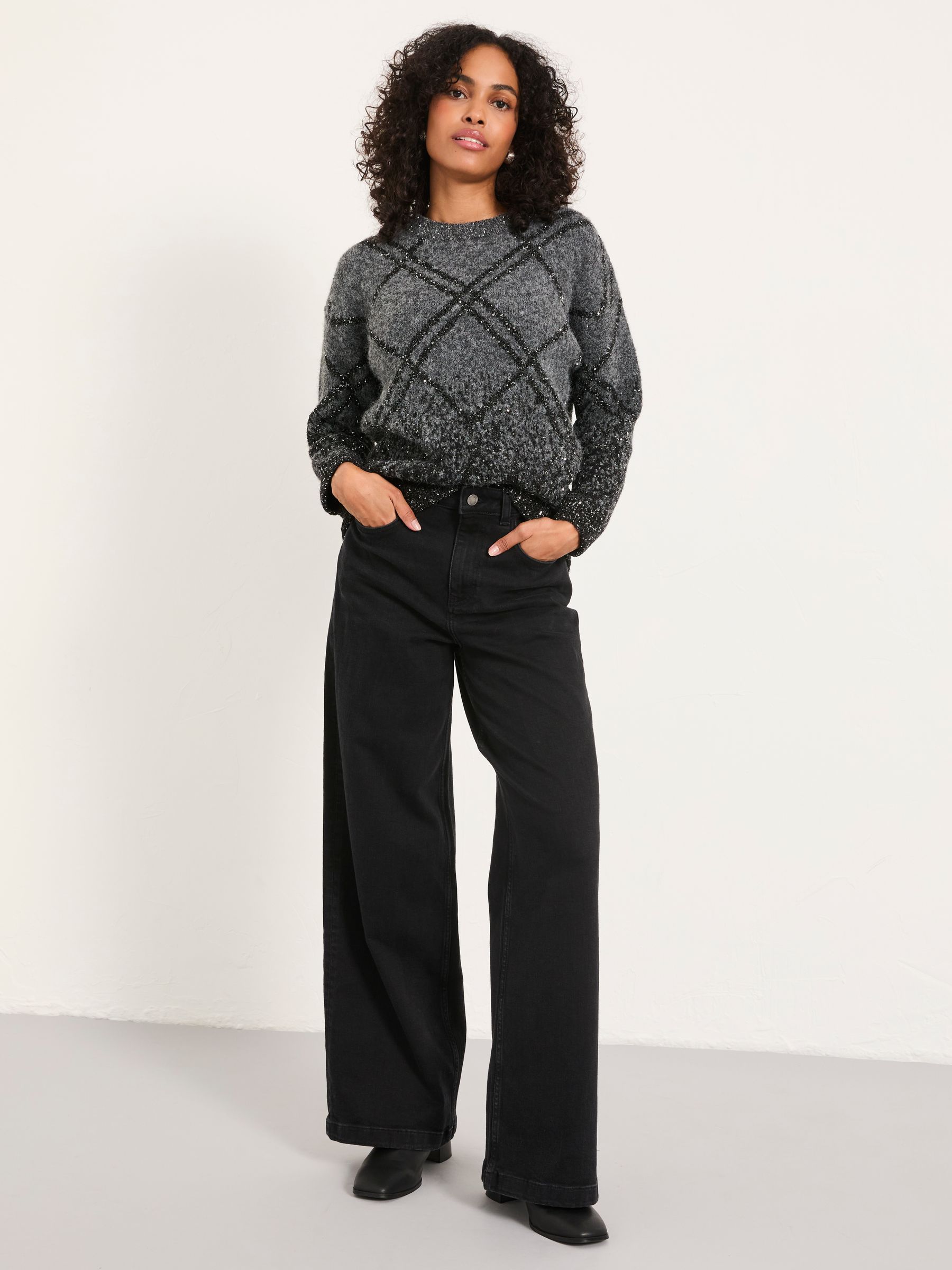 Grey Sequin Knitted Fluffy Jumper - Image 3 of 5