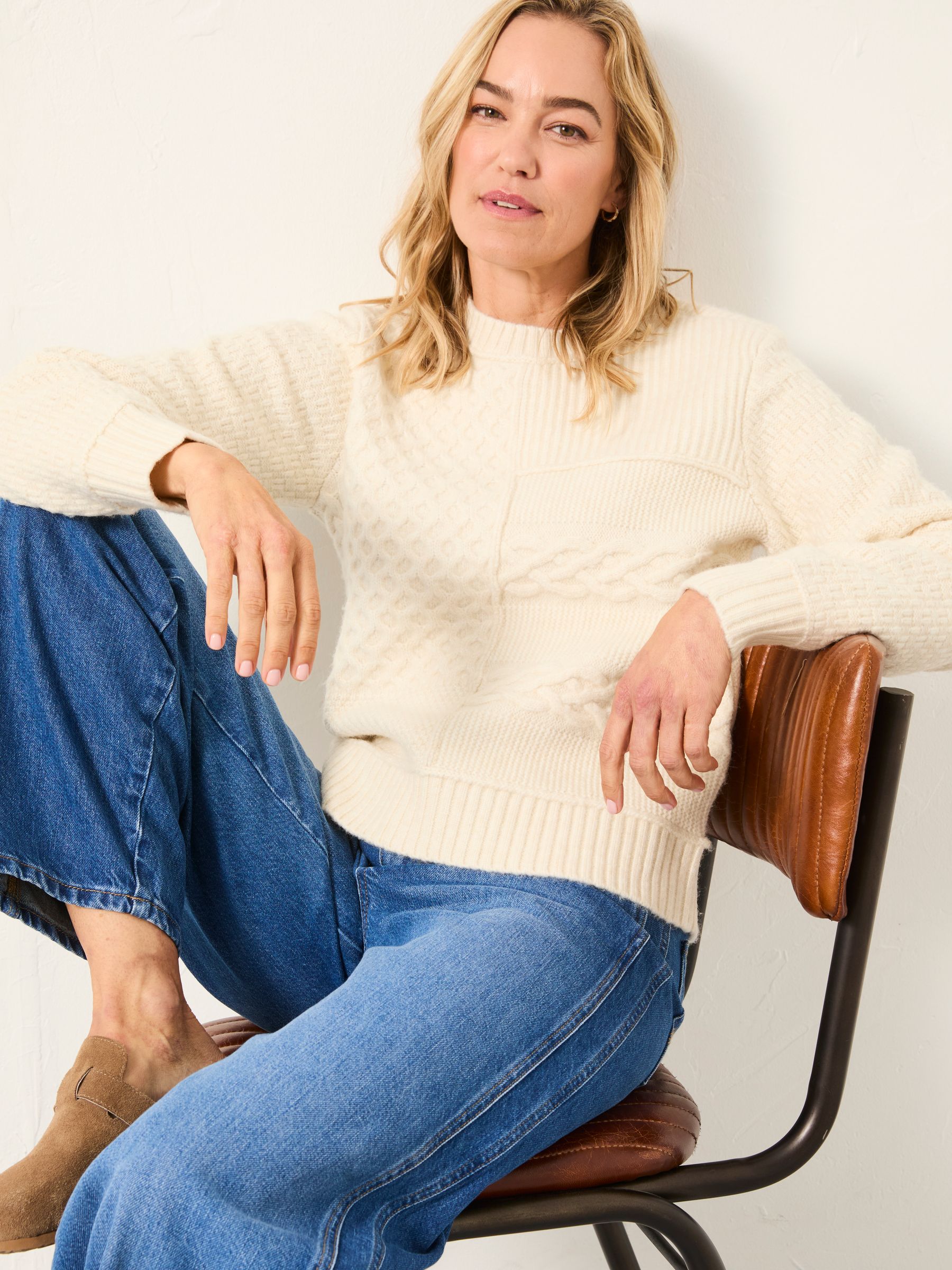 Spliced Cable Knitted Crew Neck Jumper