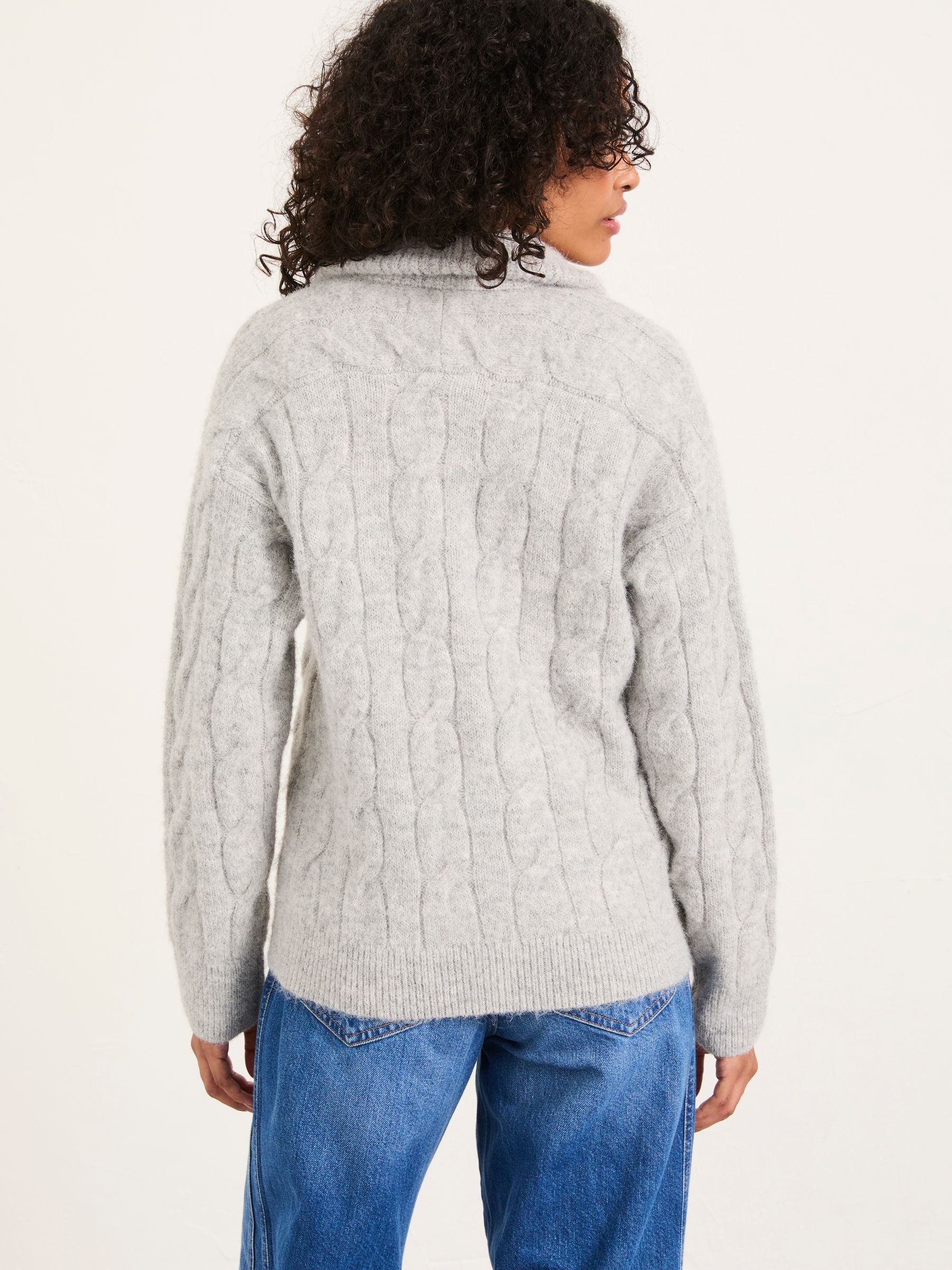 Zoe Light Grey Zip Half Neck Cable Knitted Jumper - Image 2 of 6
