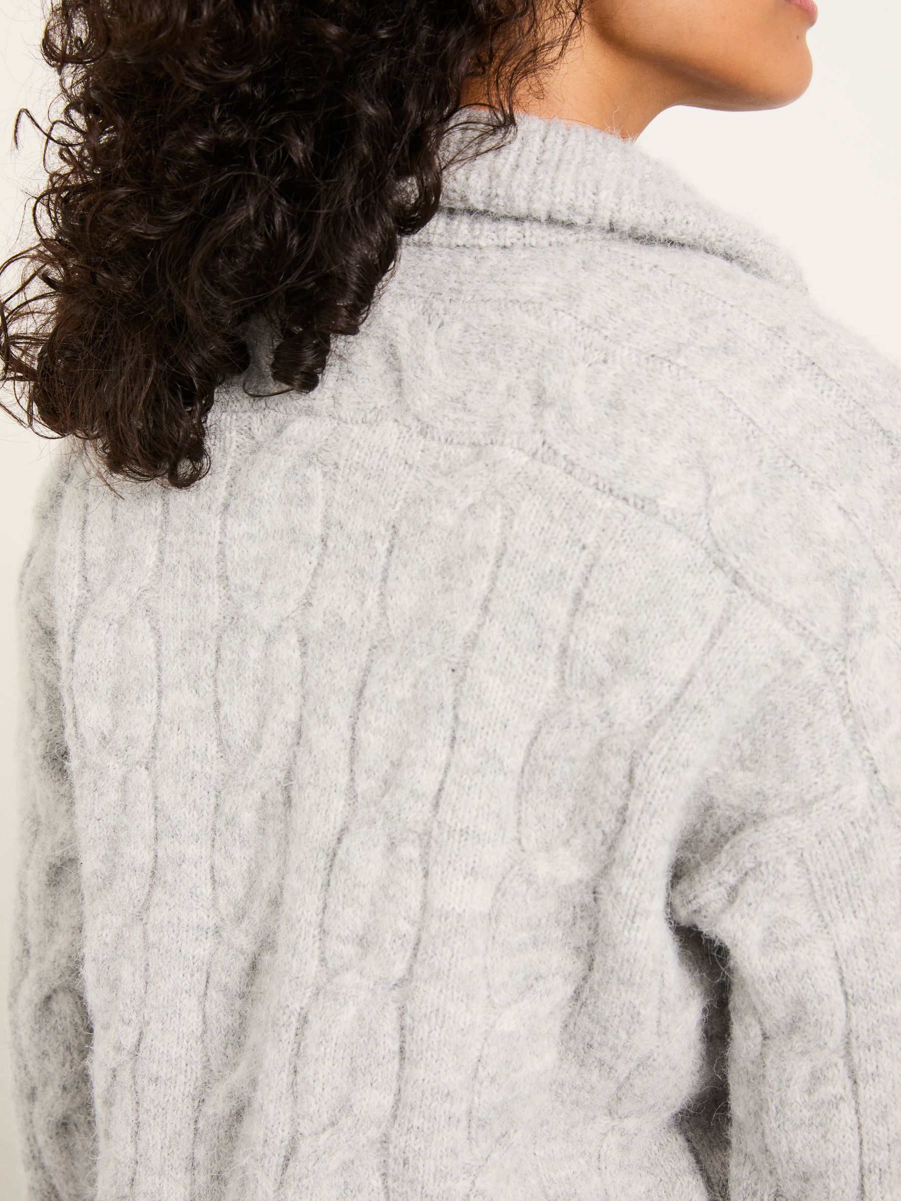 Zoe Light Grey Zip Half Neck Cable Knitted Jumper - Image 5 of 6