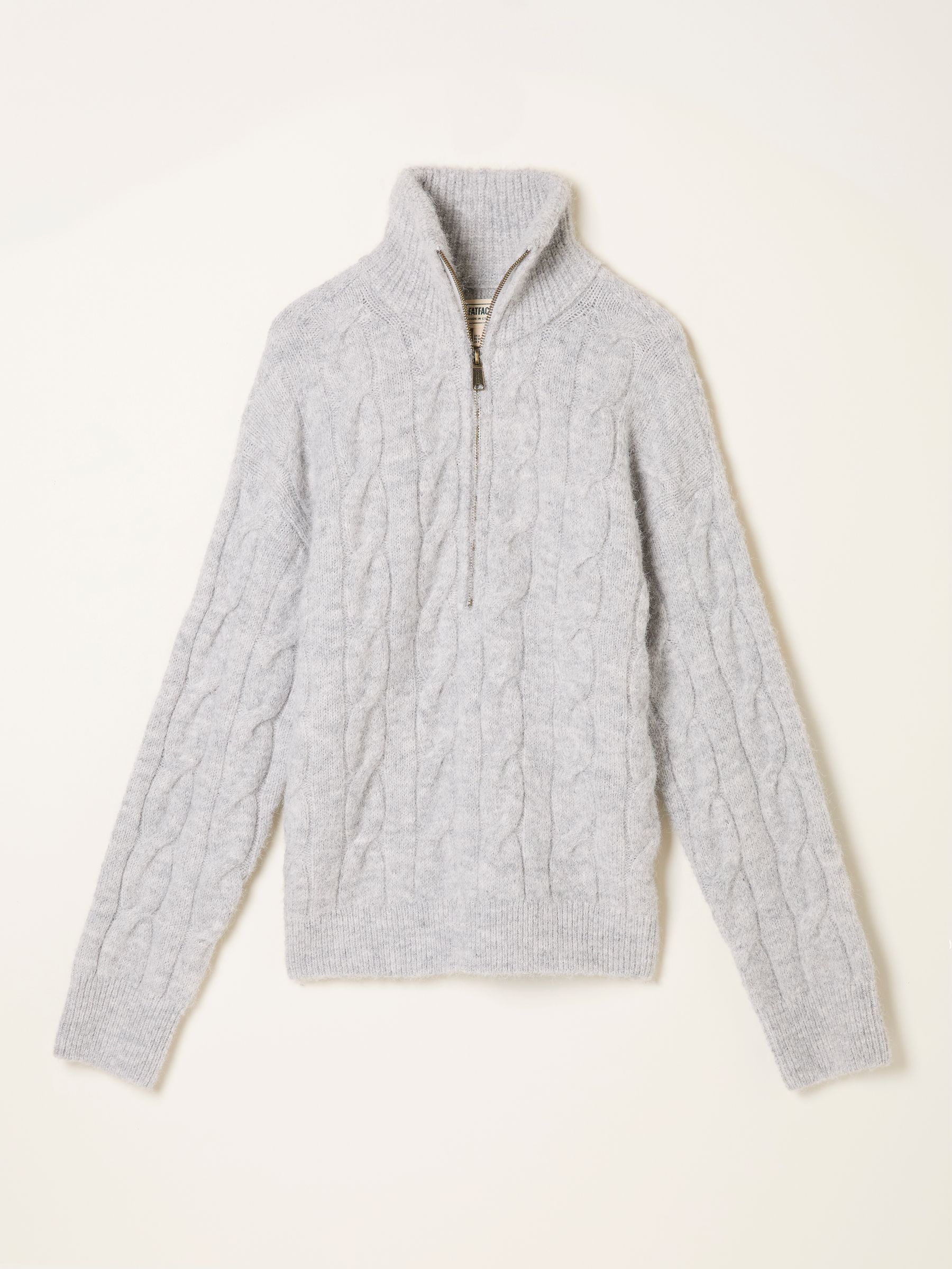 Zoe Light Grey Zip Half Neck Cable Knitted Jumper - Image 6 of 6