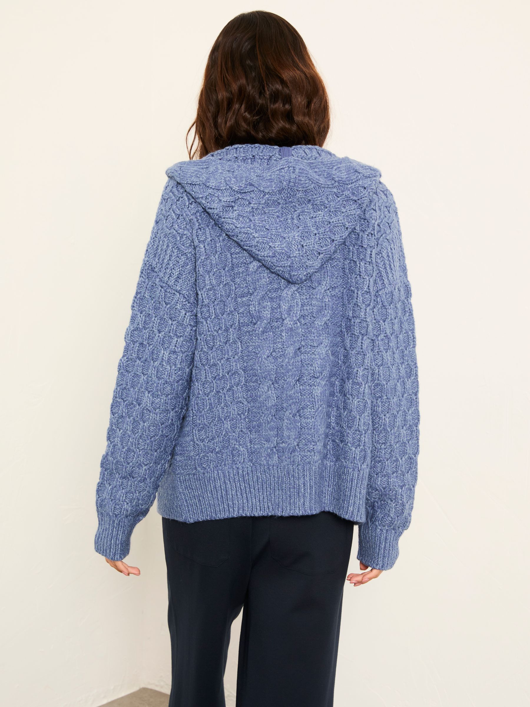 Casey Blue Knitted Cable Hoody - Image 2 of 6
