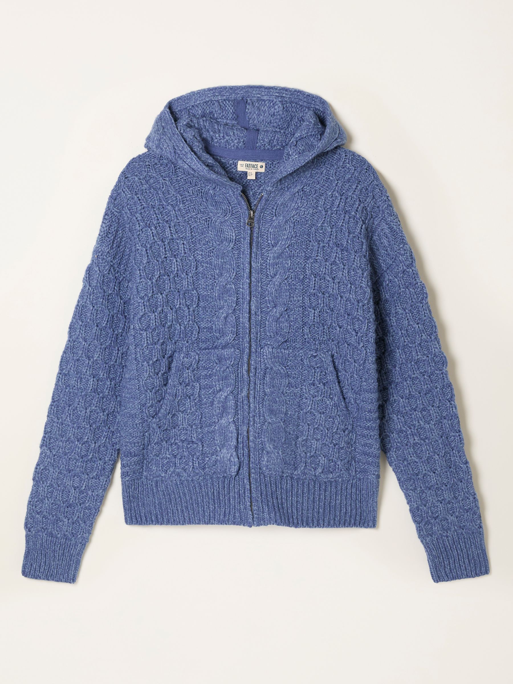 Casey Blue Knitted Cable Hoodie | FatFace USA