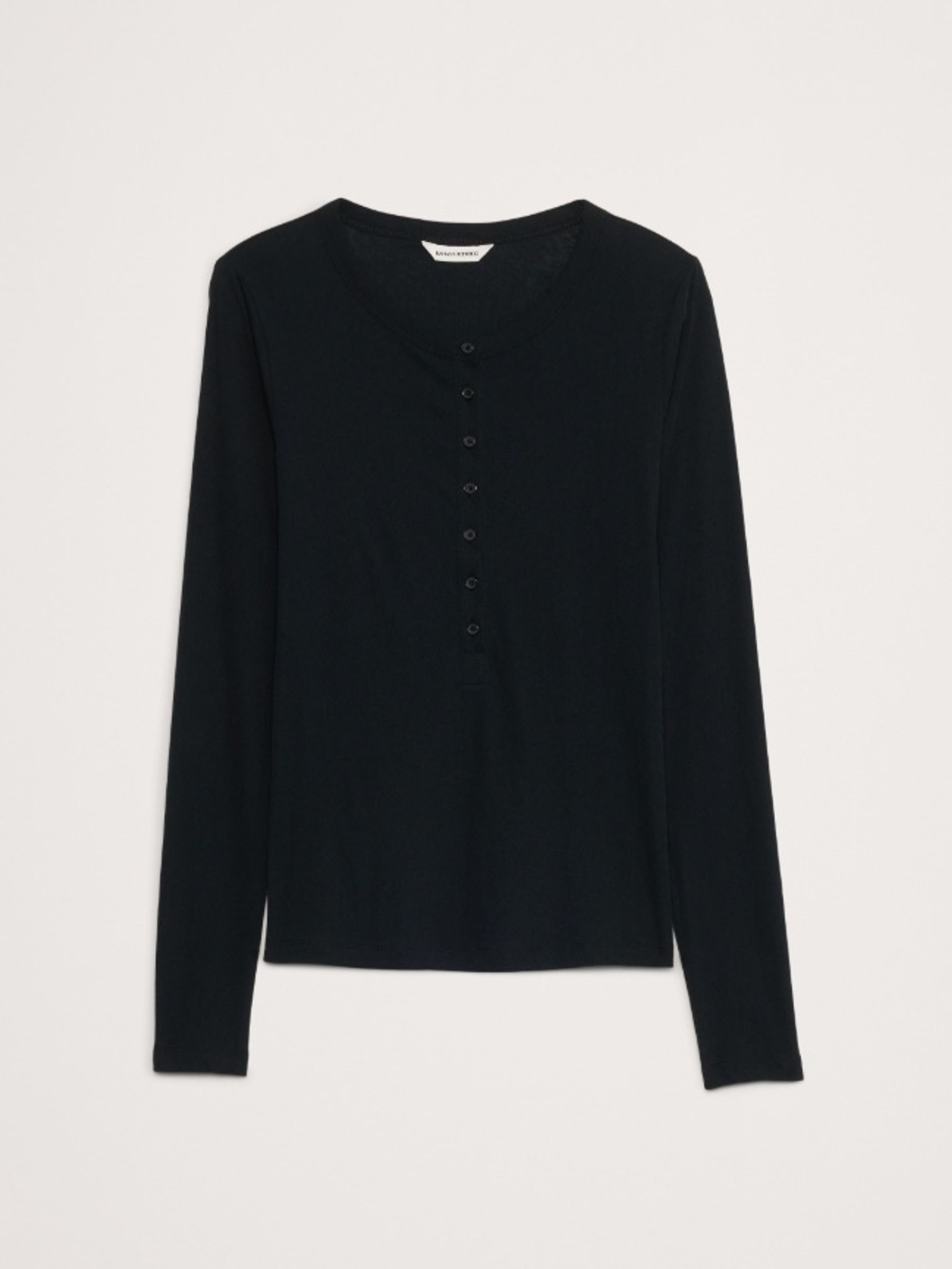 Banana Republic Black Airy Cotton Crepe Henley Top - Image 4 of 4