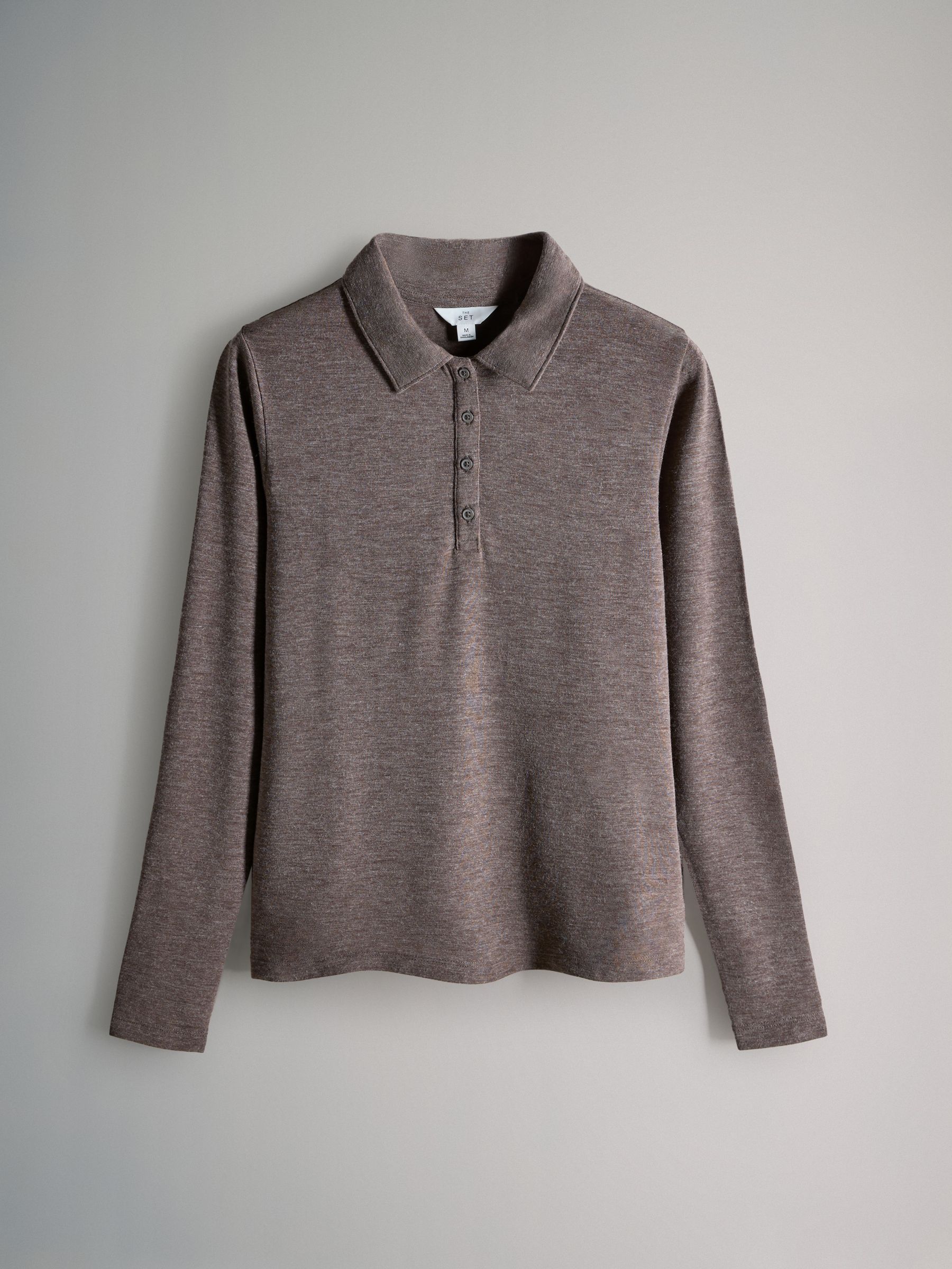 Brown/Pink/Cream - 3 Pack Long Sleeve 100% Cotton Slub Polo T-Shirts - Image 3 of 6