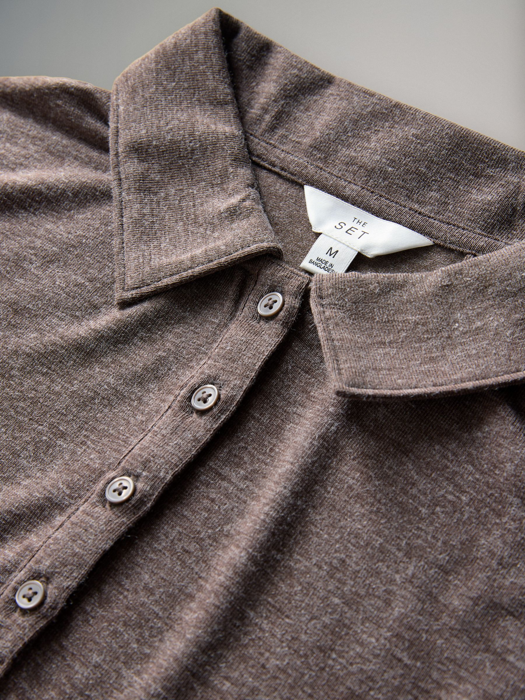 Brown/Pink/Cream - 3 Pack Long Sleeve 100% Cotton Slub Polo T-Shirts - Image 5 of 6